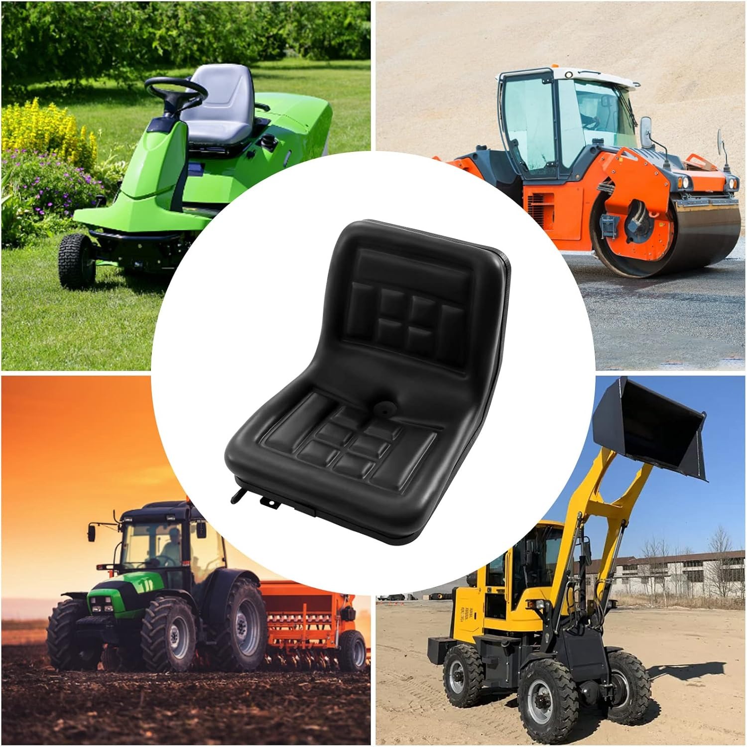 OUTGOO Tractor Seat with Back Rest Compact Narrow Seat Black Tractor Seat with Adjustable Seat with a Drain Hole Universal Tractor Seat Lawn Mower Seat Loader Waterproof Universal Skid Steer Seat