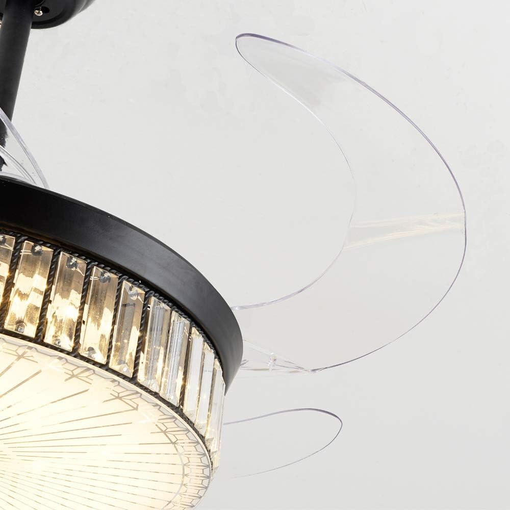 OUTGOO Crystal Ceiling Fan Lights LED Chandelier Variable Speed Retractable Fan with Remote Mute Ceiling Fans for Dining Room/Bedroom 42 inch (Black)