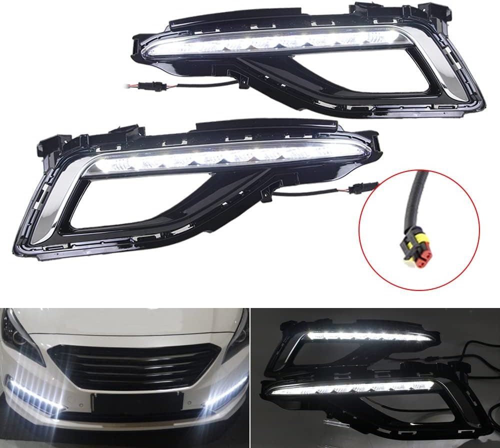 OUTGOO - For 2015-2017 Hyundai Sonata 9th Fog Lamp W/Cover Drl Led Daytime Running Light Left and Right Side 12V