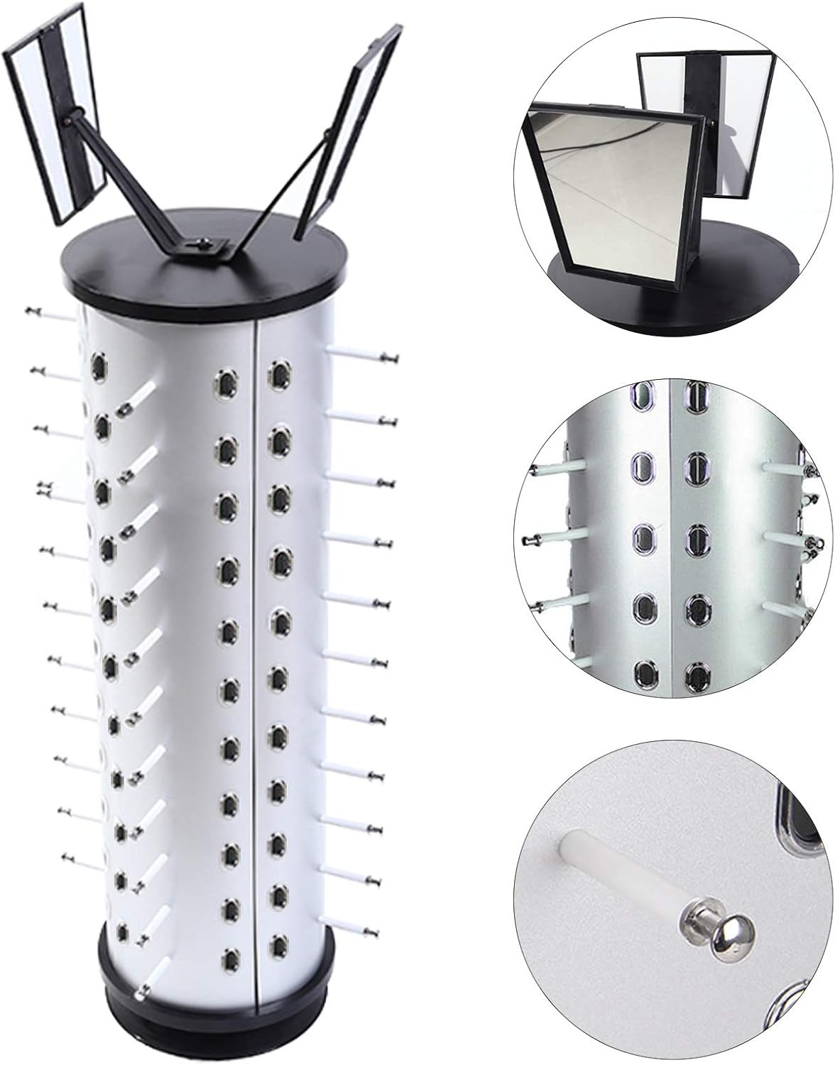 OUTGOO 44 Pairs Eyeglasses Frame Stand, 360 Rotating Sunglasses Rack Eyewear Display Holder with Mirror (Round)