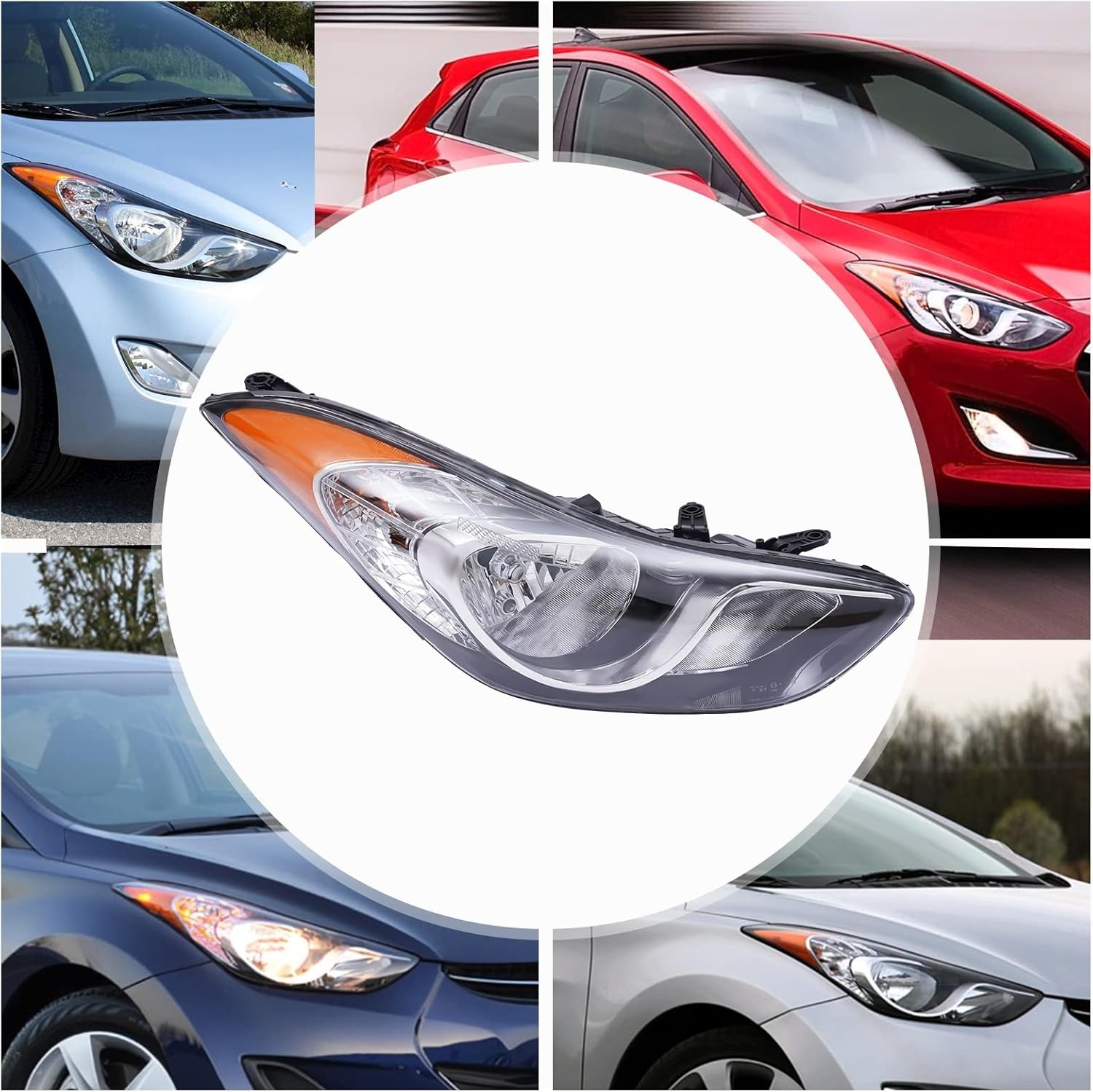OUTGOO - For 2011 2012 2013 Hyundai Elantra Halogen Right Passenger Side Headlight Head Lamp Assembly Chrome Housing Replaces 92102-3Y000