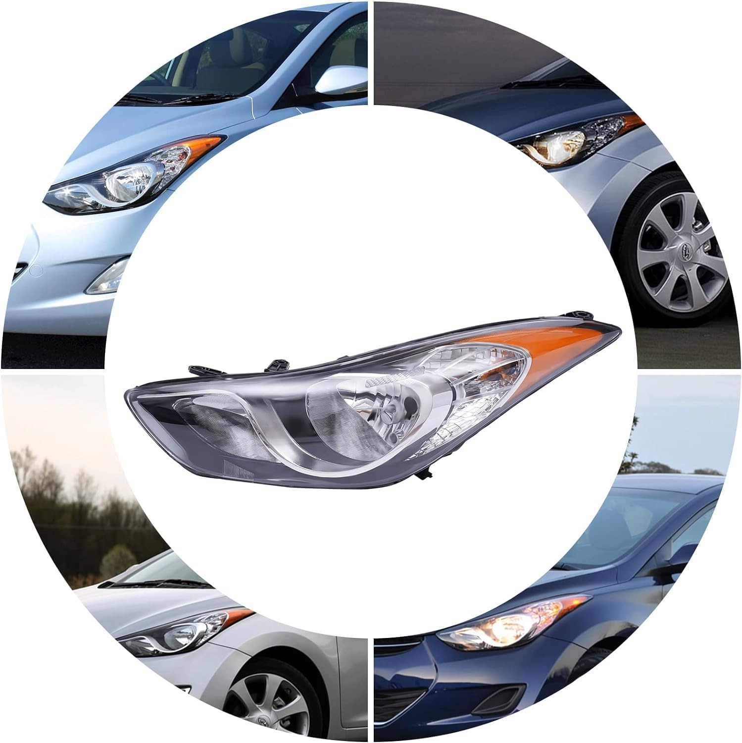 OUTGOO - For 2011 2012 2013 Hyundai Elantra Halogen Left Driver Side Headlight Headlamp Assembly Chrome Housing Clear Lens 92101-3Y000