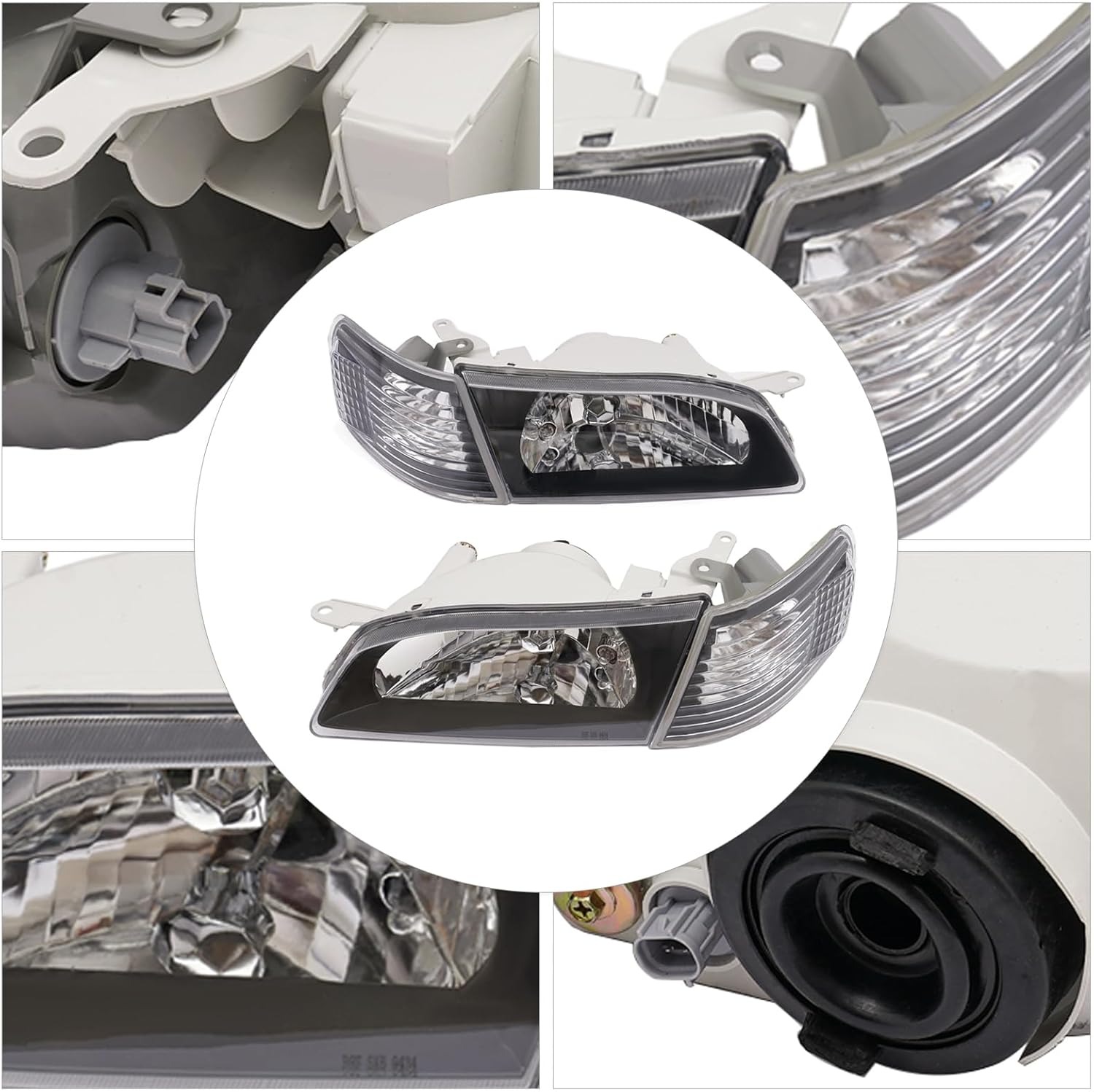 OUTGOO - For 1995 1996 1997 1998 1999 Tercel Halogen Left and Right Side Headlights Headlamps Assembly Replaces 8111016550 8115016550 Black Housing Clear Lens