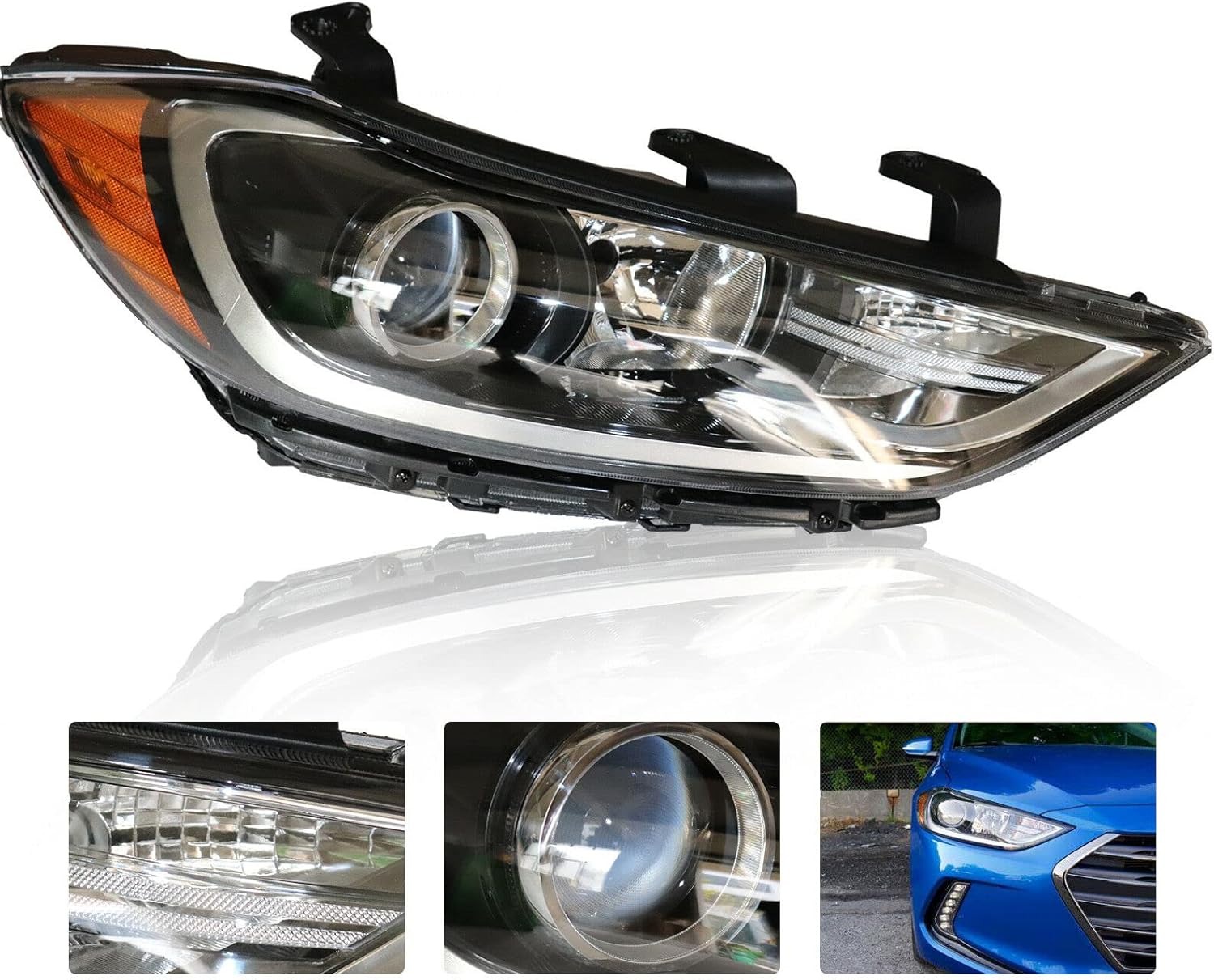 OUTGOO - For 2017 2018 Hyundai Elantra Halogen Headlights Headlamps Assembly Replacement Left and Right Side Black Housing Clear Lens