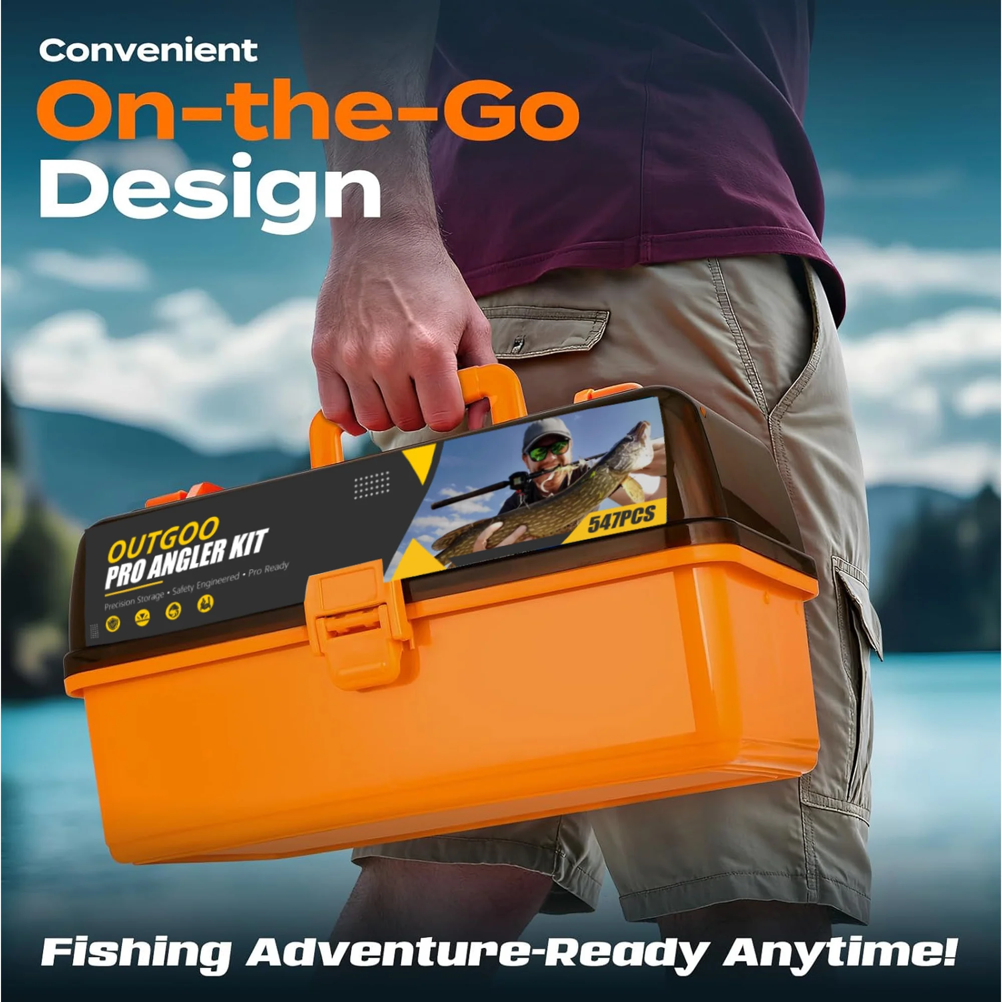 OUTGOO Large 4-Layer Fishing Tackle Box with Tackle Included, 547Pcs Fishing Lures Kit with Pliers, Crankbait, Hooks, Weights & Accessories, Freshwater Bass Fishing Gear and Equipment, Gift for Men