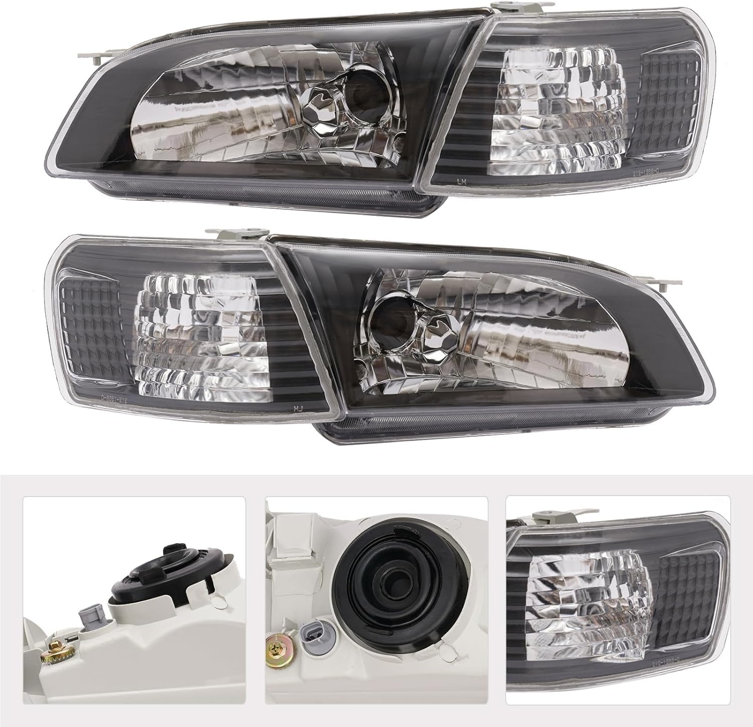 OUTGOO - For 1995 1996 1997 1998 1999 Tercel Halogen Left and Right Side Headlights Headlamps Assembly Replaces 8111016550 8115016550 Black Housing Clear Lens