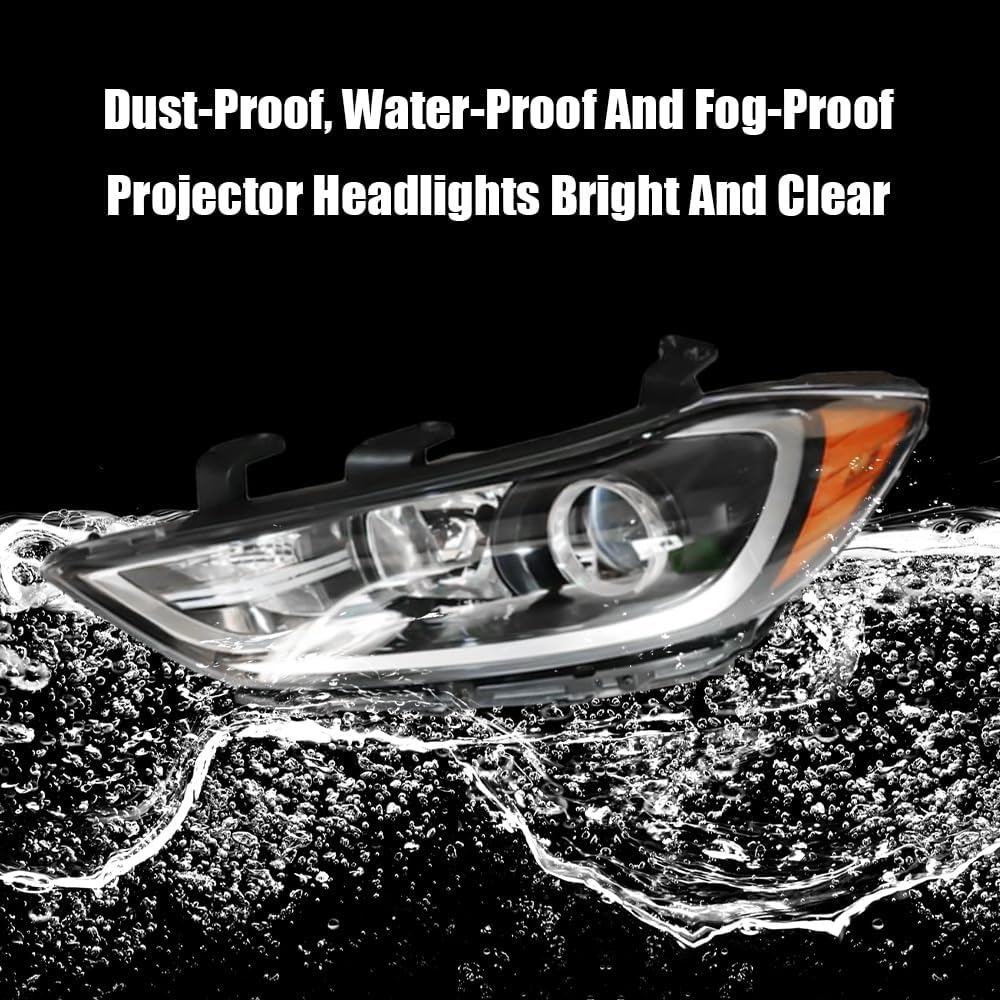 OUTGOO - For 2017 2018 Hyundai Elantra Halogen Headlights Headlamps Assembly Replacement Left and Right Side Black Housing Clear Lens