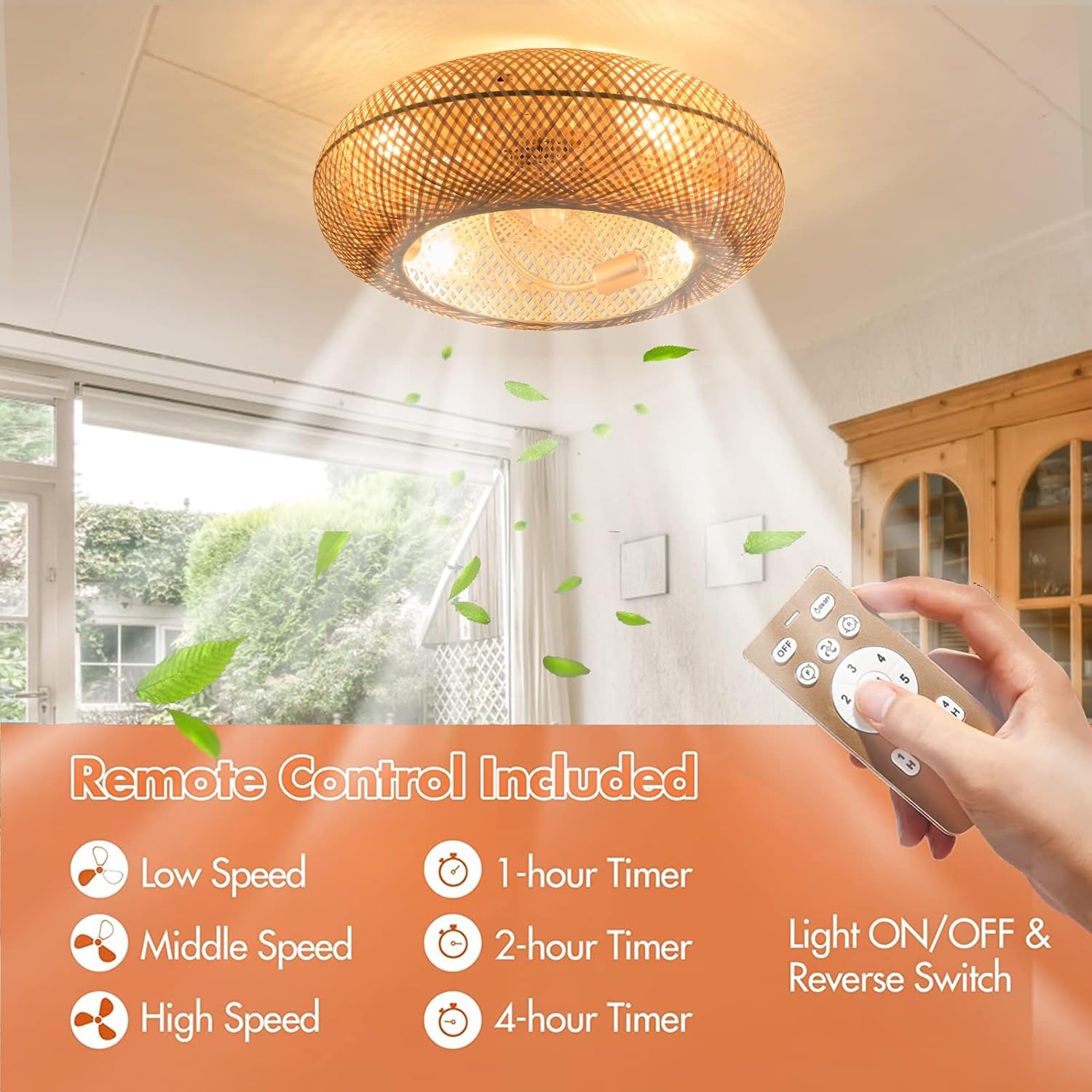 OUTGOO Caged Invisible Ceiling Fan with Light, 3 Speeds Adjustable,Enclosed Ceiling Fan Lights with Remote, Industrial Low Profile Fans for Living Room, Bedroom, Kitche (20 inch recessed)
