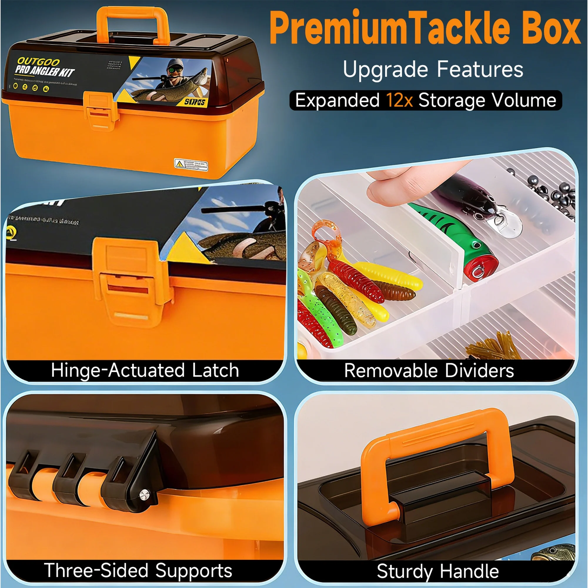 OUTGOO Large 4-Layer Fishing Tackle Box with Tackle Included, 547Pcs Fishing Lures Kit with Pliers, Crankbait, Hooks, Weights & Accessories, Freshwater Bass Fishing Gear and Equipment, Gift for Men