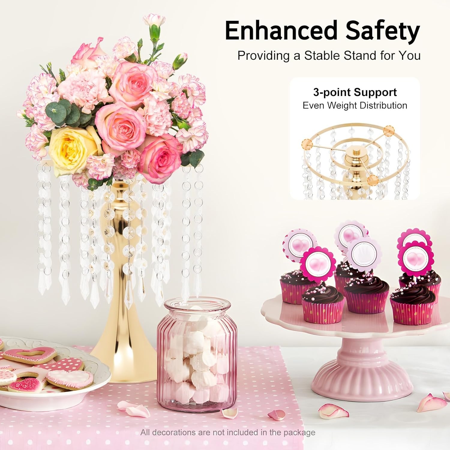 OUTGOO 10 Pcs Gold Vases Wedding Centerpieces Flower Stand Table Decor w/Crystal Beads, 11.2 inches Versatile Metal Flower Stands for Anniversary Celebration/Wedding/Party/Birthday Event