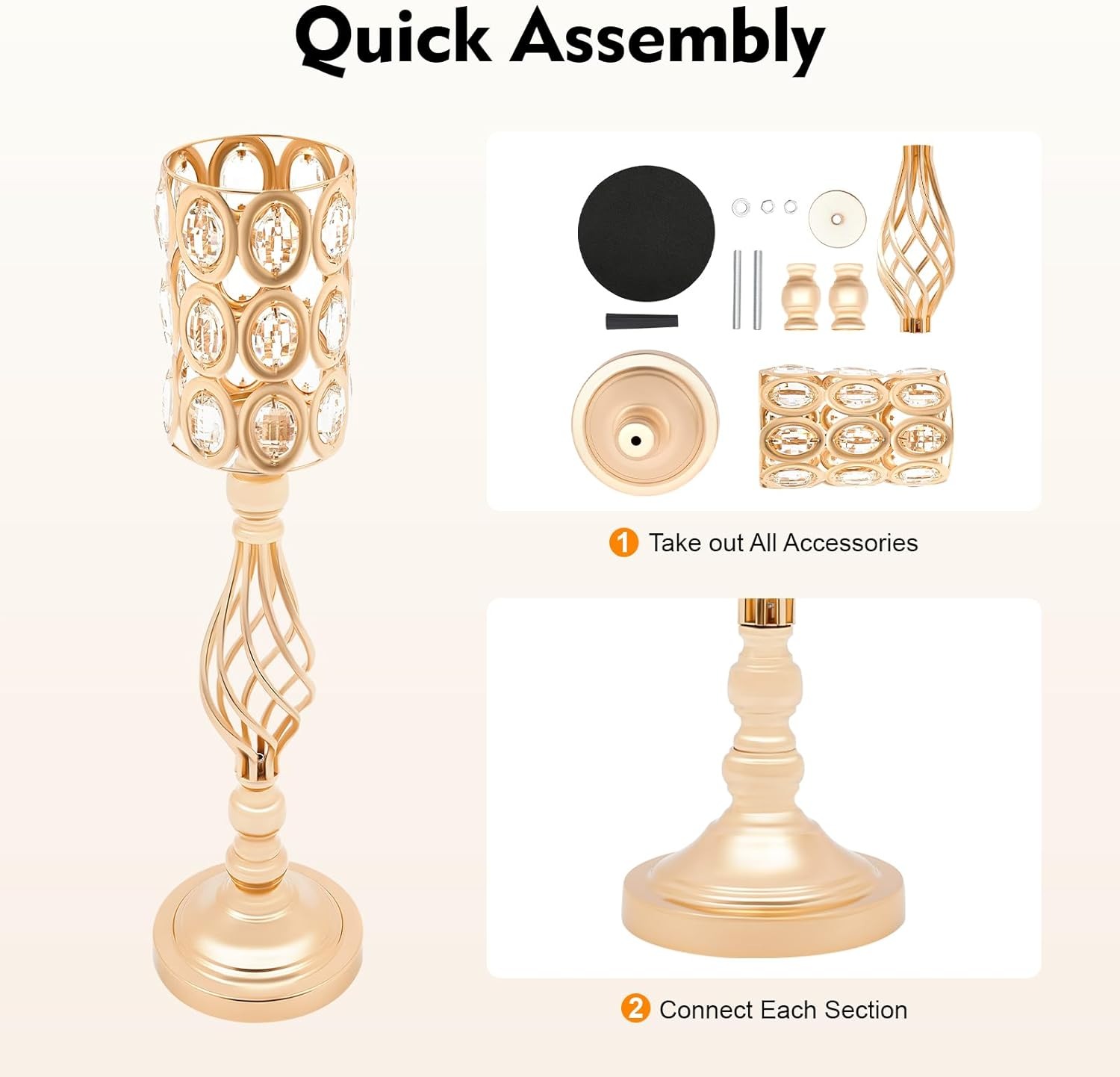 OUTGOO 24 Inch Metal Crystal Wedding Centerpiece Table Decorations, Gold 10Pcs Wedding Flower Vases, Tall Flower Vases for Wedding Reception Table Party Event Hotel Home