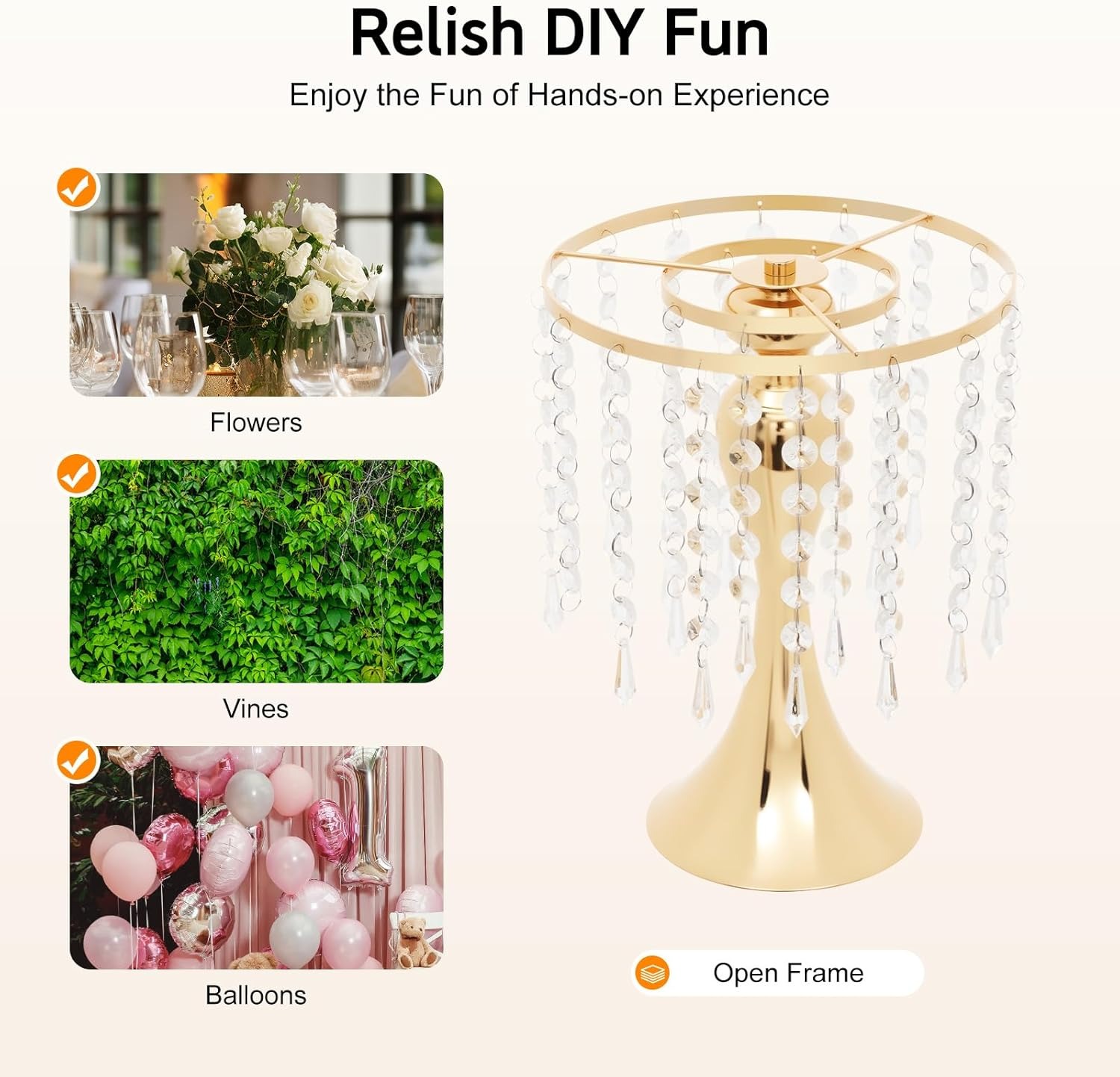 OUTGOO 10 Pcs Gold Vases Wedding Centerpieces Flower Stand Table Decor w/Crystal Beads, 11.2 inches Versatile Metal Flower Stands for Anniversary Celebration/Wedding/Party/Birthday Event