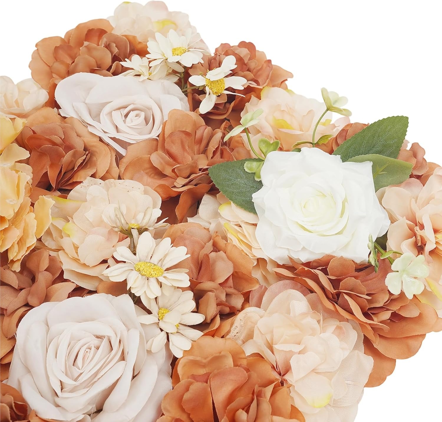 OUTGOO Flower Wall Backdrop Panels, Caramel Brown and Champagne, 15x15 Inch, Set of 12 with Cable Ties, Handcrafted Silk Fabric Floral Decor for Indoor Outdoor Wedding Party Photography