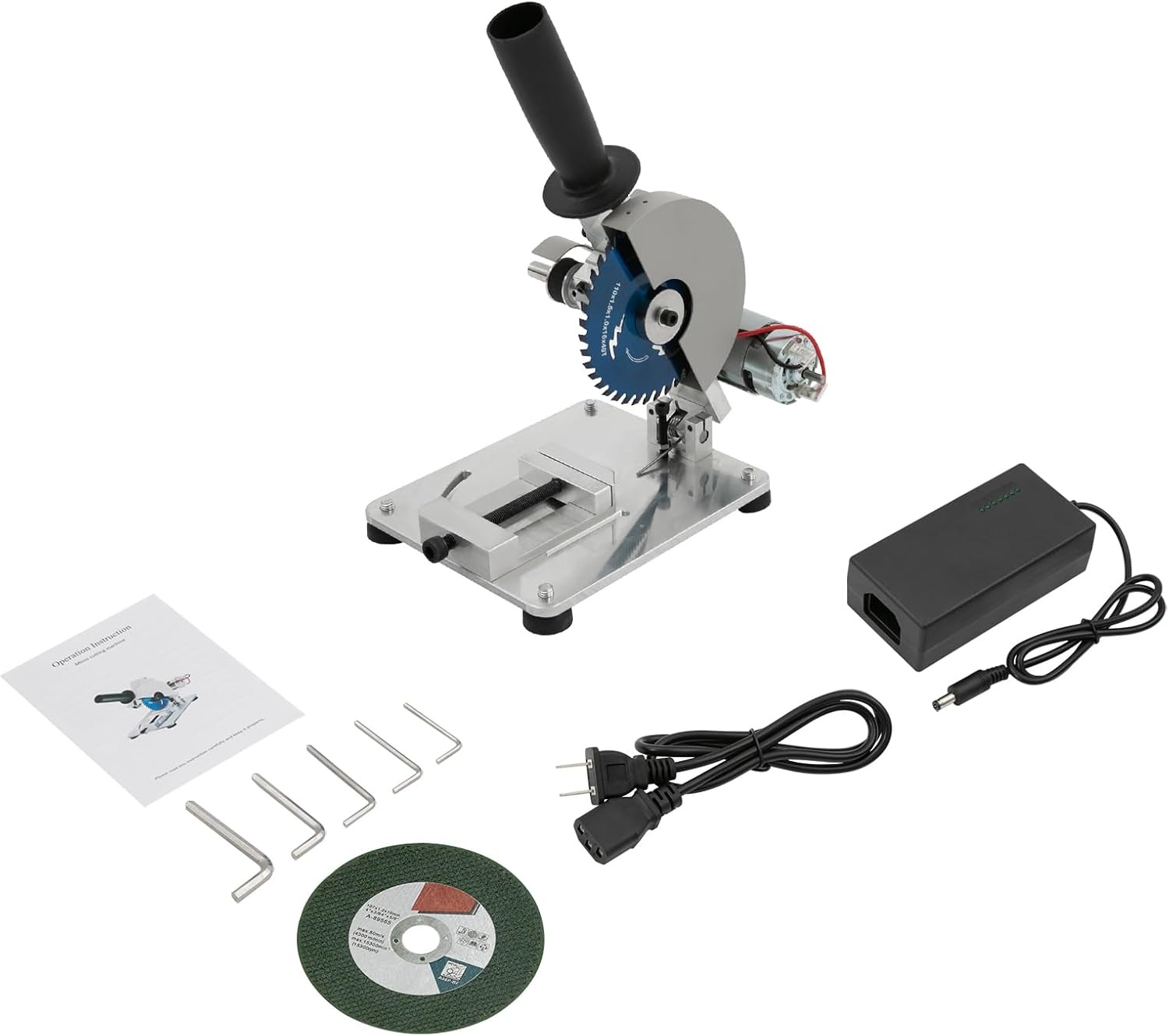 OUTGOO 4" Mini Table Saw, 0-45° Adjustable Multipurpose Portable Tabletop Machine with Protective Cover and Blades, 110V 9000R/Min Miter Saw for Arts Crafts Cutting Wood, Plastic, Metal