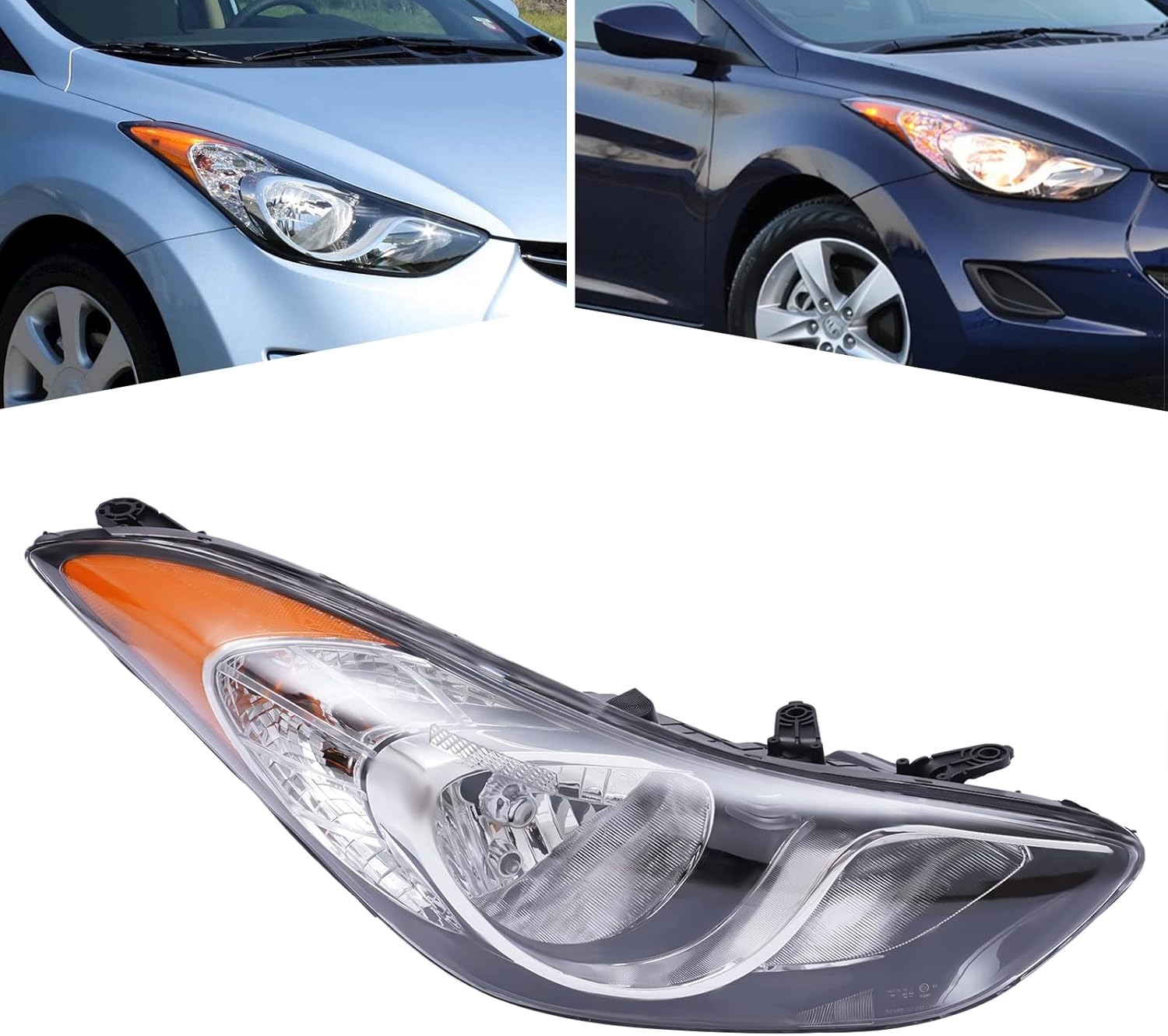 OUTGOO - For 2011 2012 2013 Hyundai Elantra Halogen Right Passenger Side Headlight Head Lamp Assembly Chrome Housing Replaces 92102-3Y000