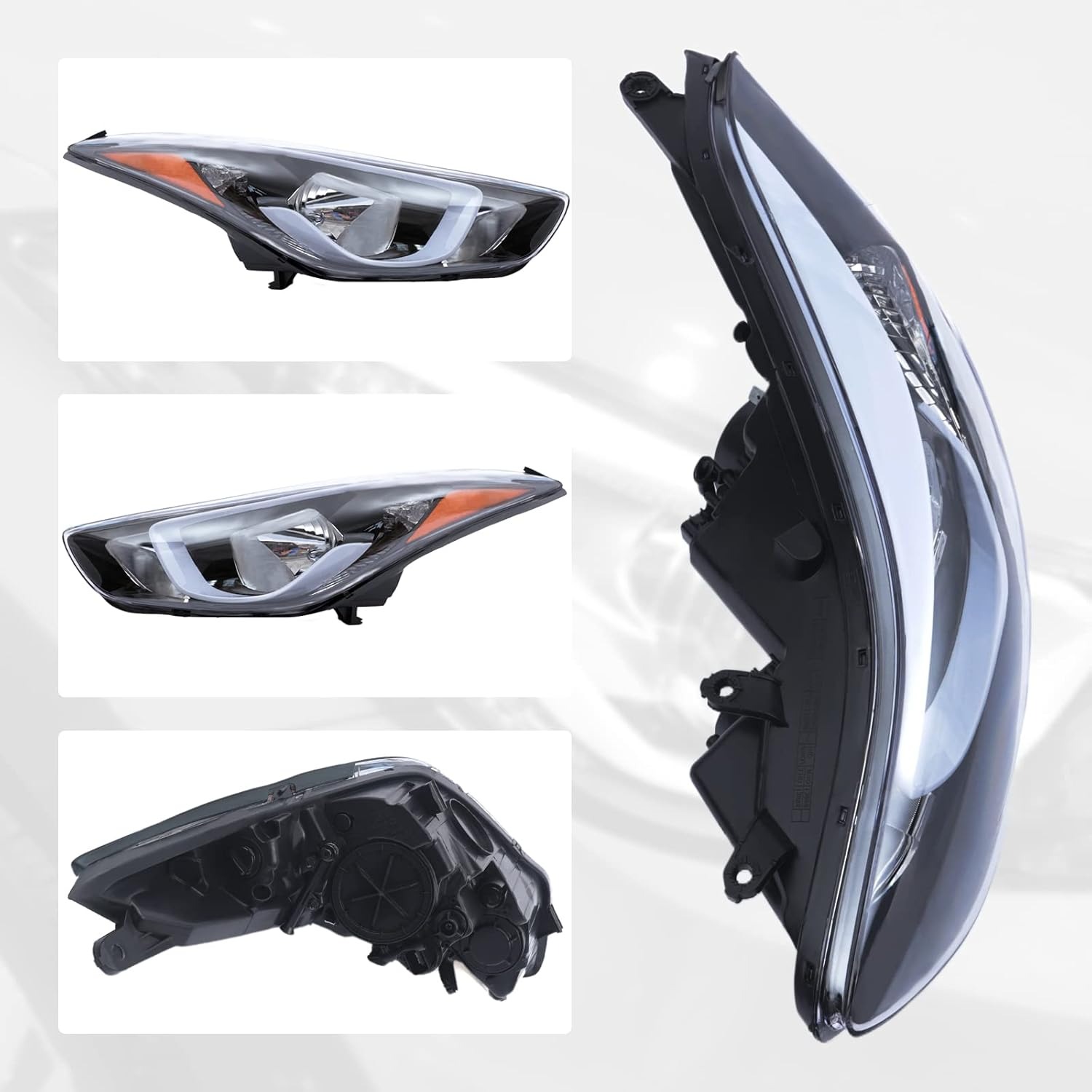 OUTGOO - For 2014 2015 2016 Hyundai Elantra Right Passenger Side Headlight Headlamp Replacement Chrome Housing Clear Lens 92102-3Y500