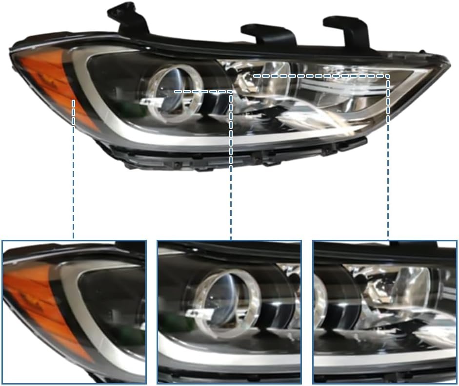 OUTGOO - For 2017 2018 Hyundai Elantra Halogen Headlights Headlamps Assembly Replacement Left and Right Side Black Housing Clear Lens