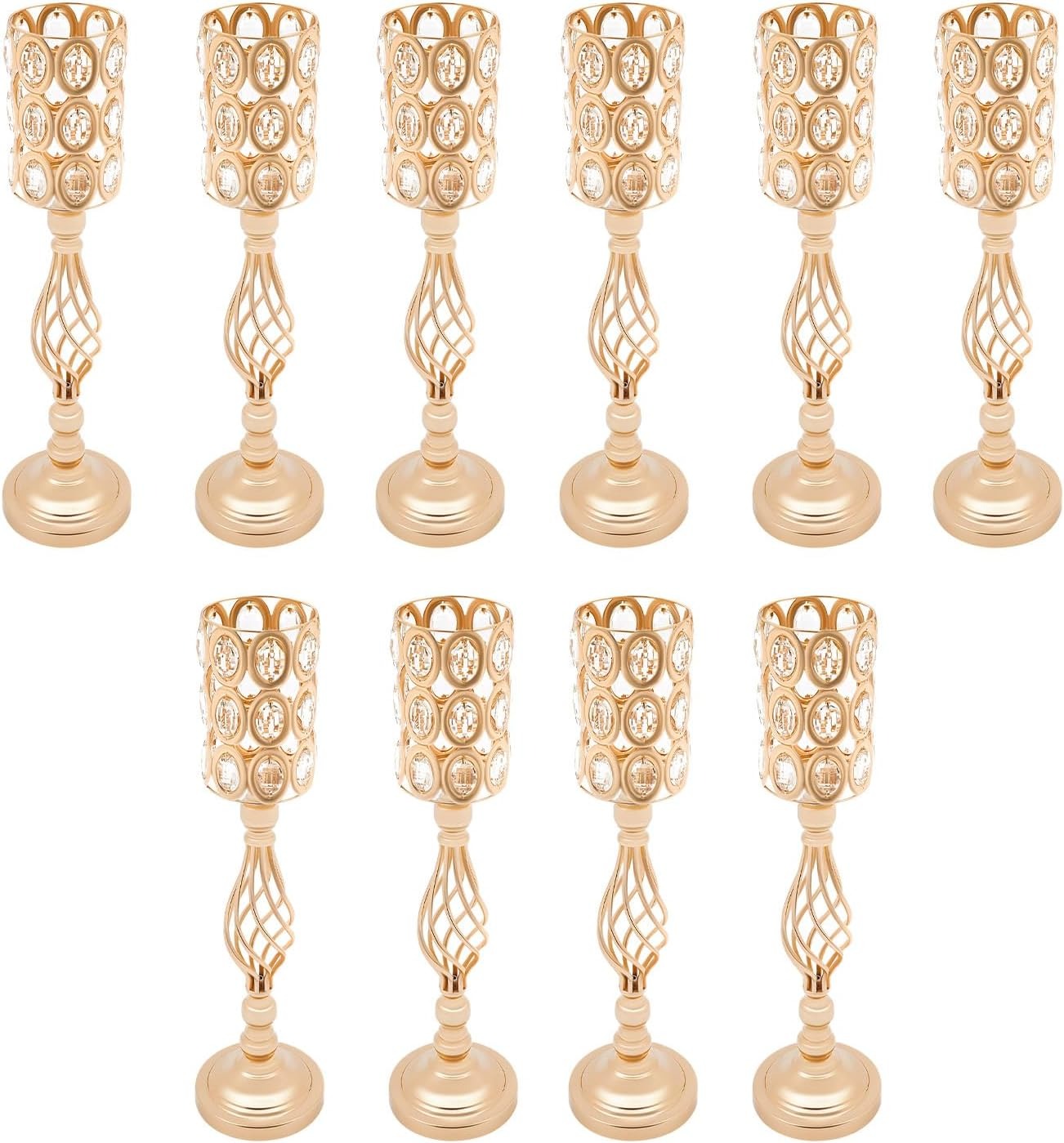 OUTGOO 24 Inch Metal Crystal Wedding Centerpiece Table Decorations, Gold 10Pcs Wedding Flower Vases, Tall Flower Vases for Wedding Reception Table Party Event Hotel Home