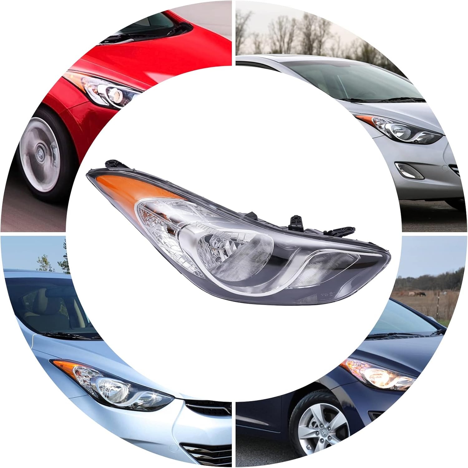 OUTGOO - For 2011 2012 2013 Hyundai Elantra Halogen Right Passenger Side Headlight Head Lamp Assembly Chrome Housing Replaces 92102-3Y000