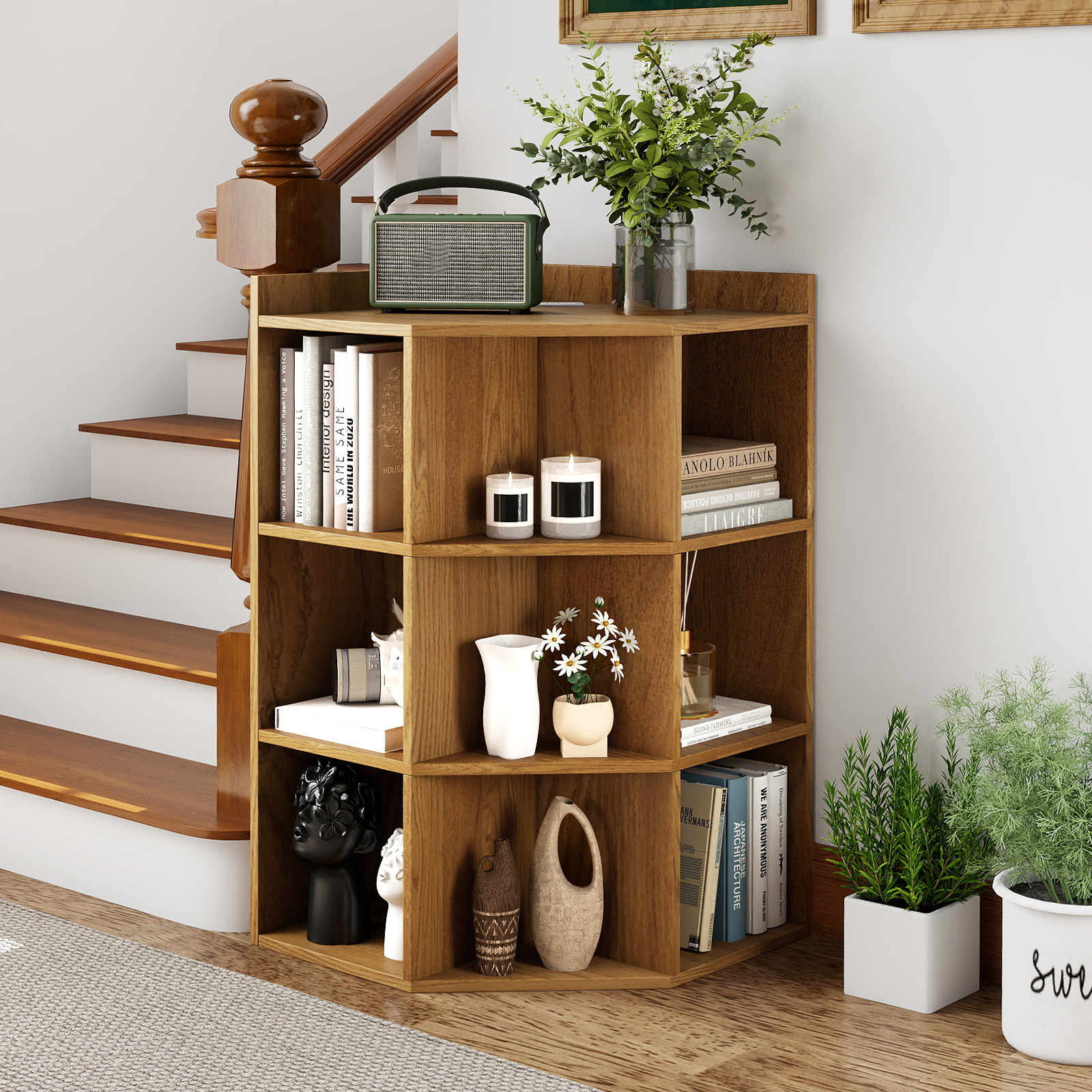 OUTGOO 3-Tier Corner Cabinet with Charging Station for Bedroom for Home, Patio, Outdoor and Everyday Use
