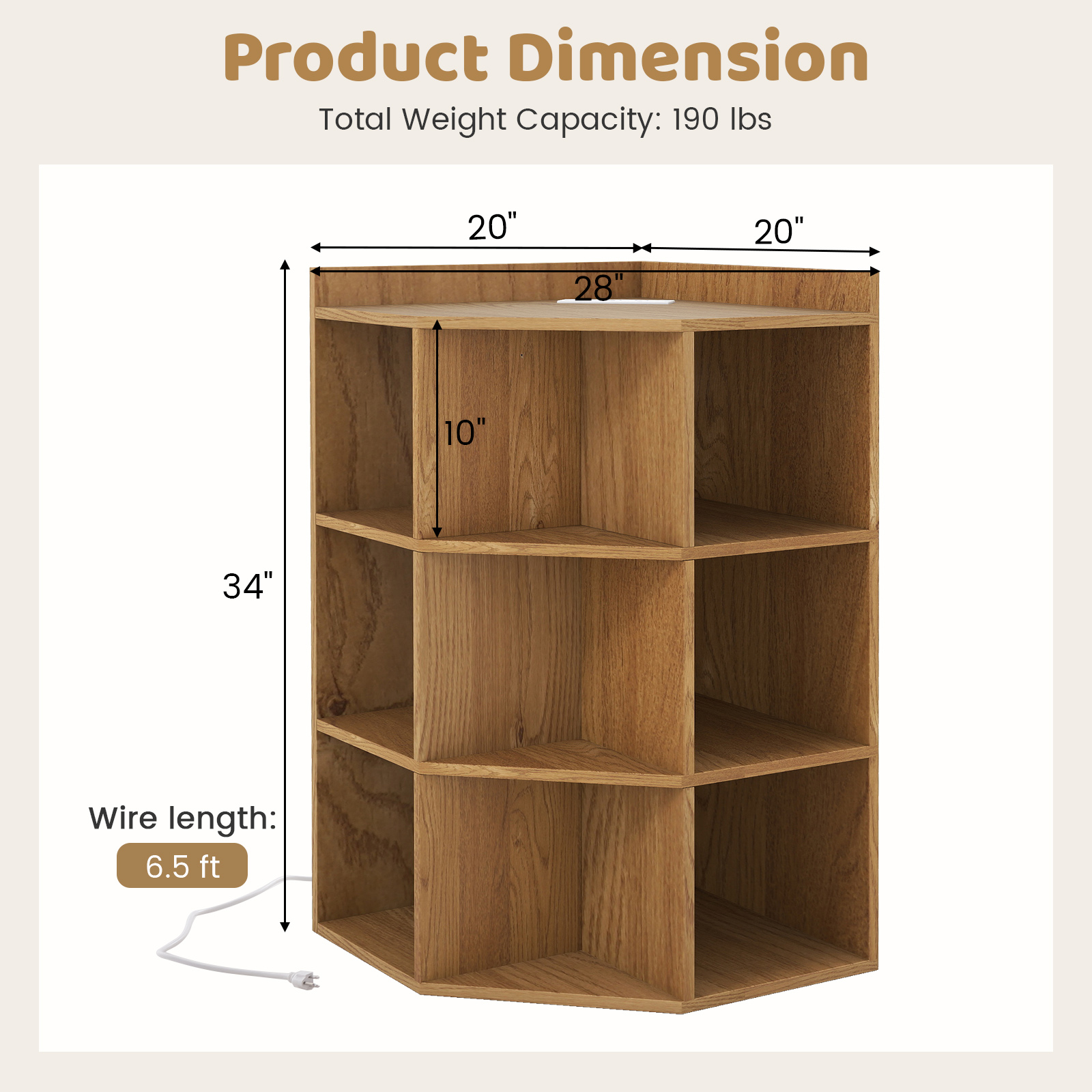 OUTGOO 3-Tier Corner Cabinet with Charging Station for Bedroom for Home, Patio, Outdoor and Everyday Use