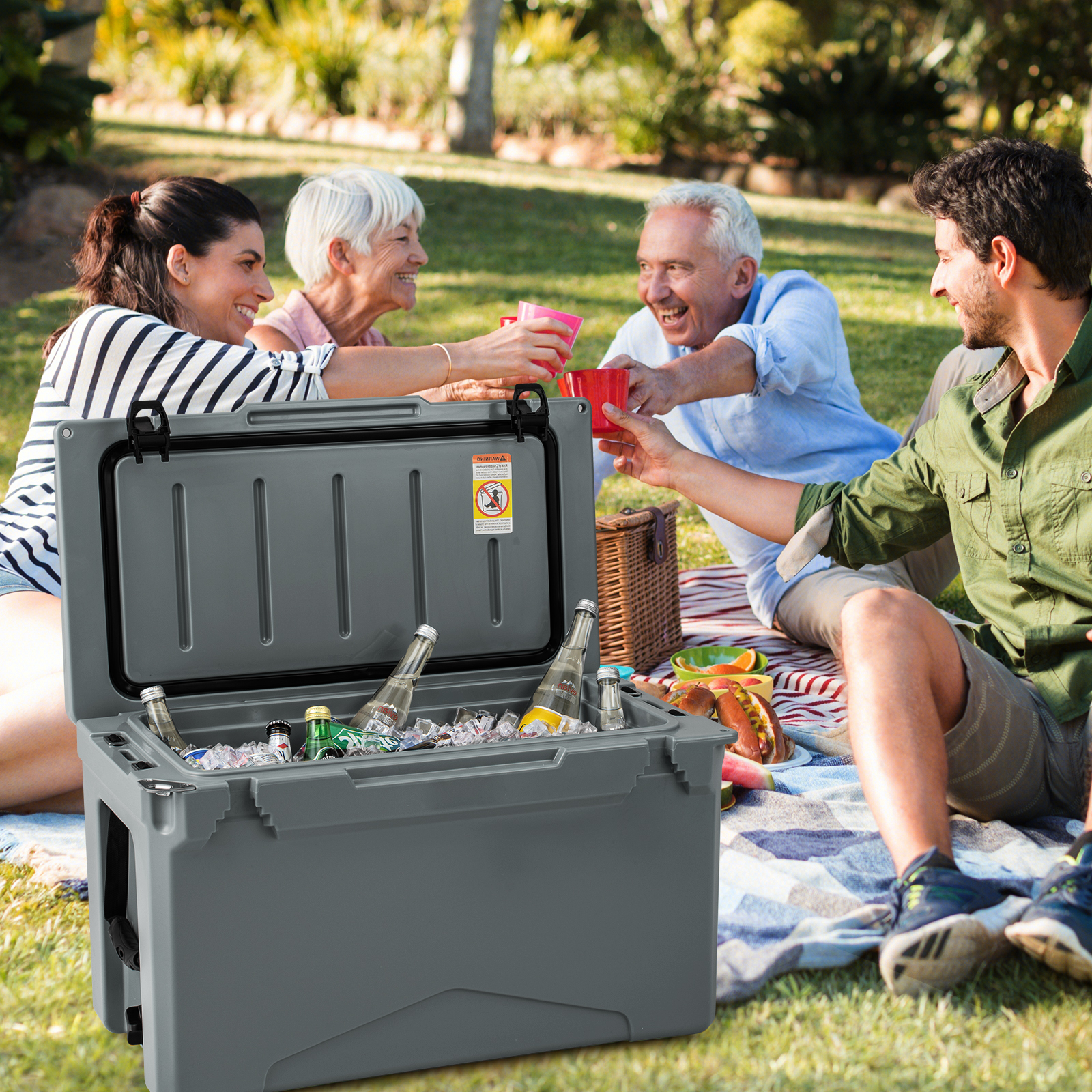 OUTGOO 50 QT Rotomolded Cooler Insulated Portable Ice Chest with Integrated Cup Holders