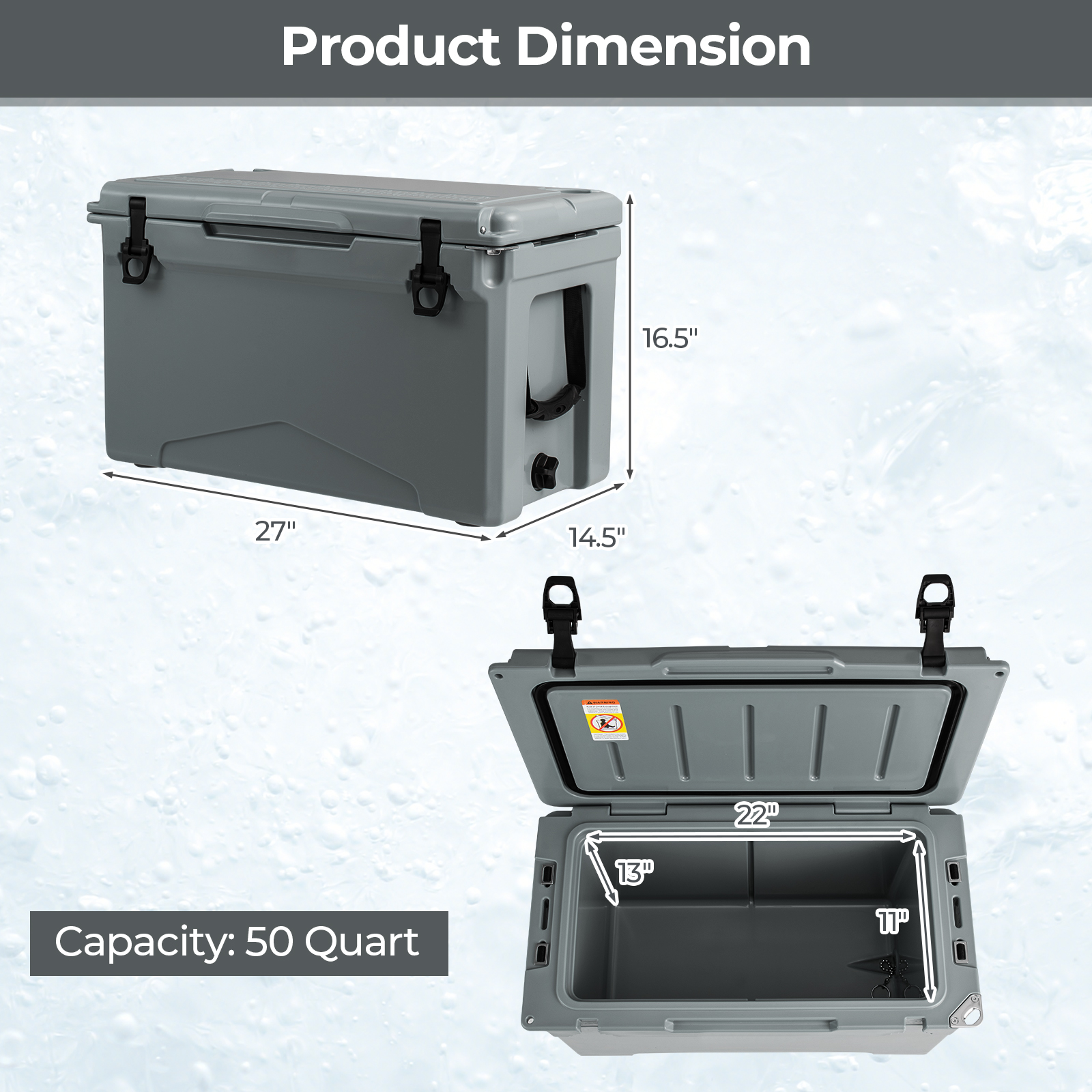 OUTGOO 50 QT Rotomolded Cooler Insulated Portable Ice Chest with Integrated Cup Holders