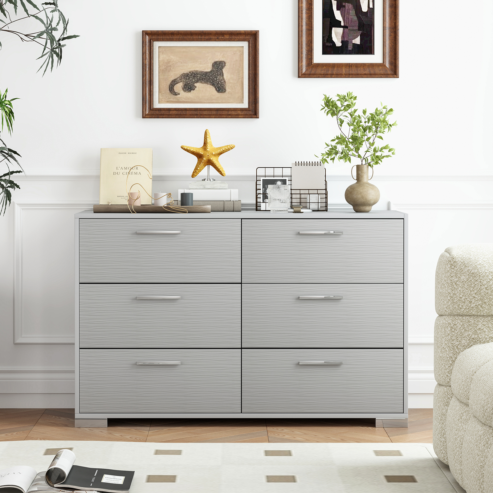 OUTGOO 6 Drawer Storage Cabinet with Metal Legs Handles with Anti-Toppling Devices