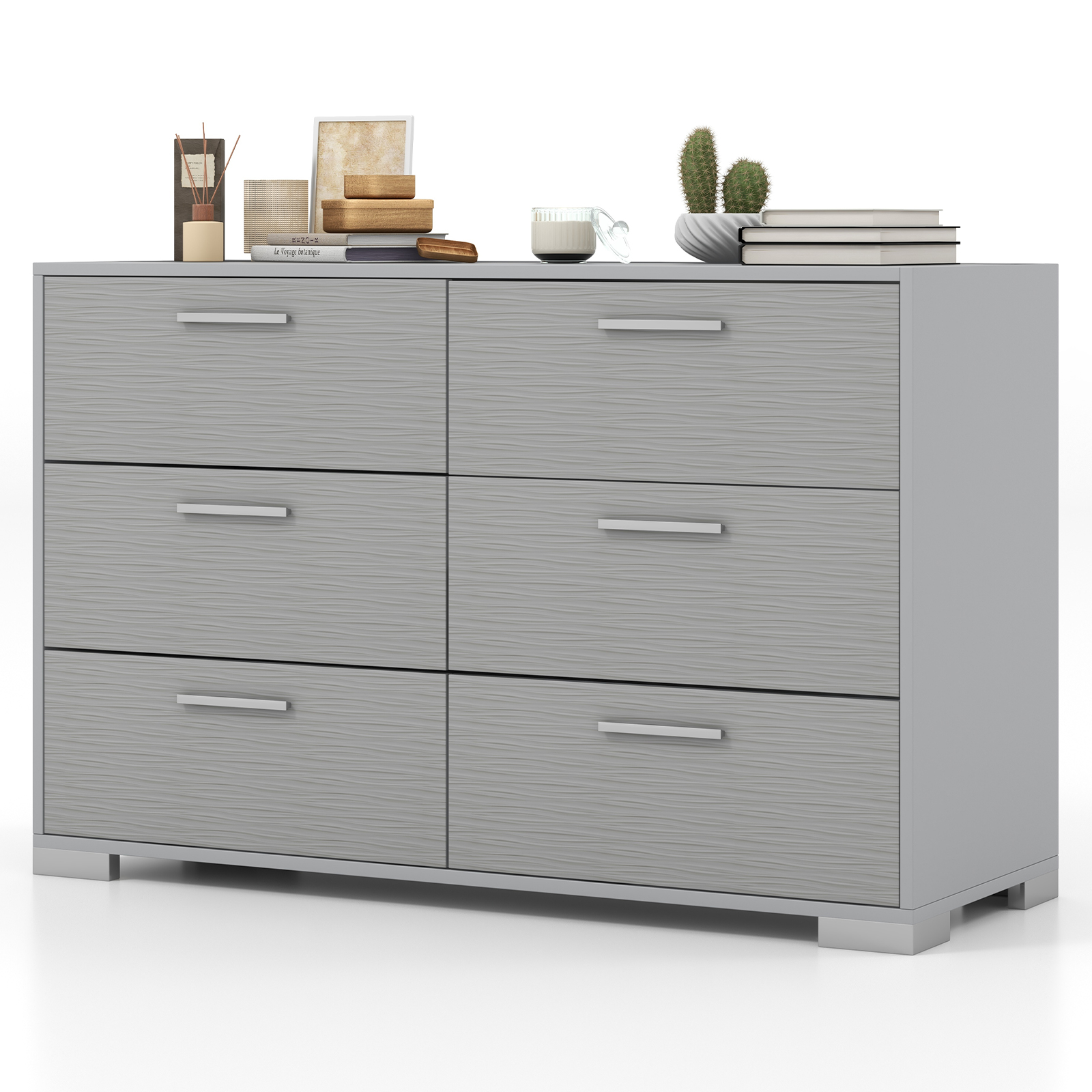 OUTGOO 6 Drawer Storage Cabinet with Metal Legs Handles with Anti-Toppling Devices