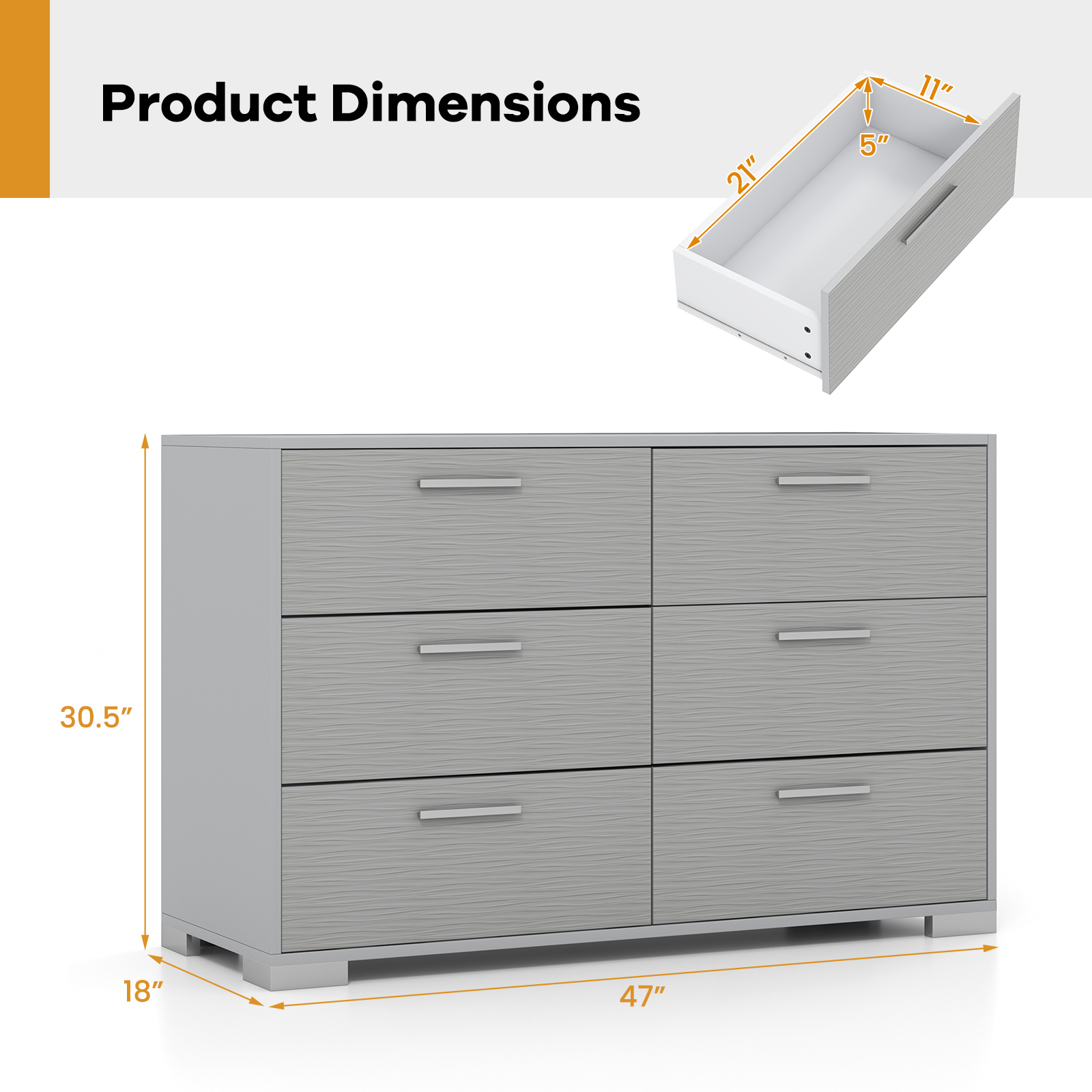 OUTGOO 6 Drawer Storage Cabinet with Metal Legs Handles with Anti-Toppling Devices