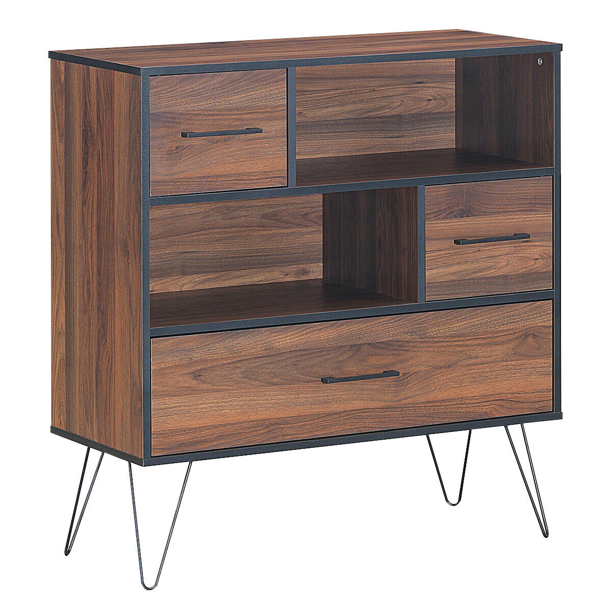 OUTGOO 3-Tier Wood Storage Cabinet with Drawers and 4 Metal Legs for Home, Patio, Outdoor and Everyday Use