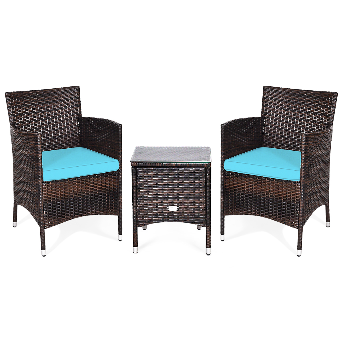 OUTGOO 3 Pieces Ergonomic Wicker Patio Conversation Set for Home, Patio, Outdoor and Everyday Use