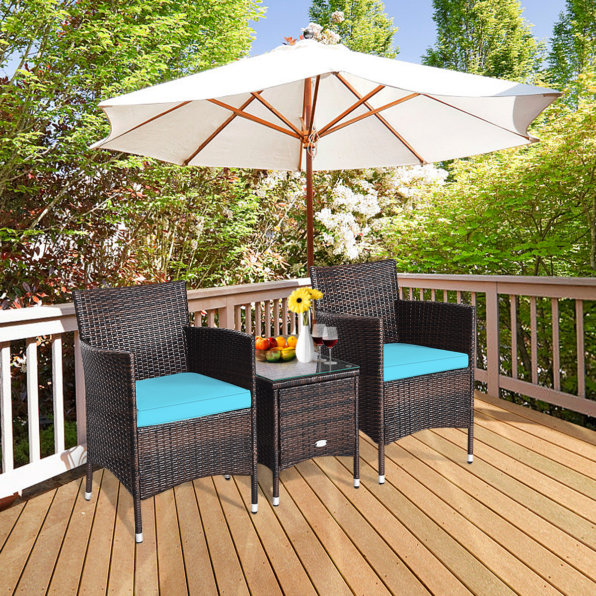 OUTGOO 3 Pieces Ergonomic Wicker Patio Conversation Set for Home, Patio, Outdoor and Everyday Use