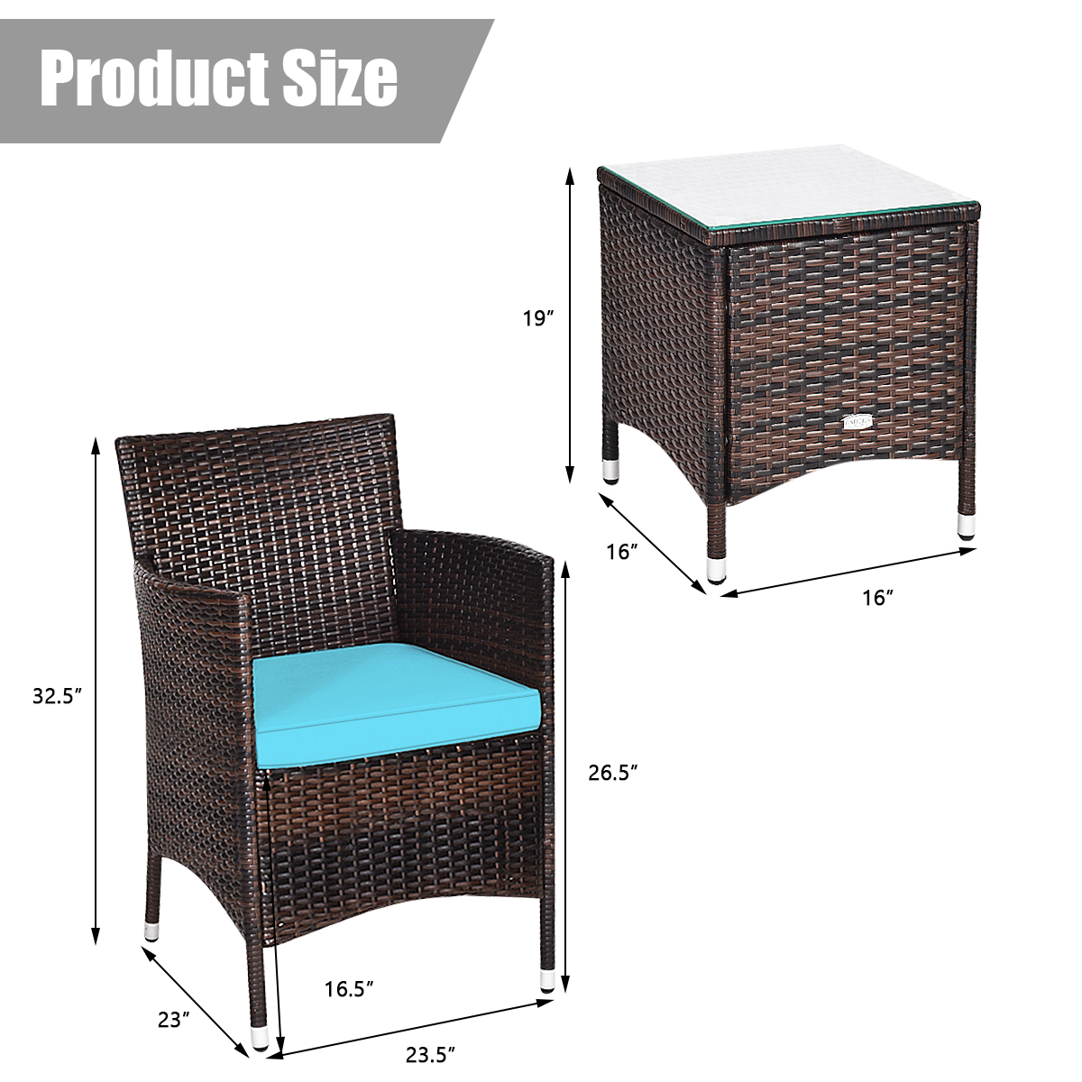 OUTGOO 3 Pieces Ergonomic Wicker Patio Conversation Set for Home, Patio, Outdoor and Everyday Use