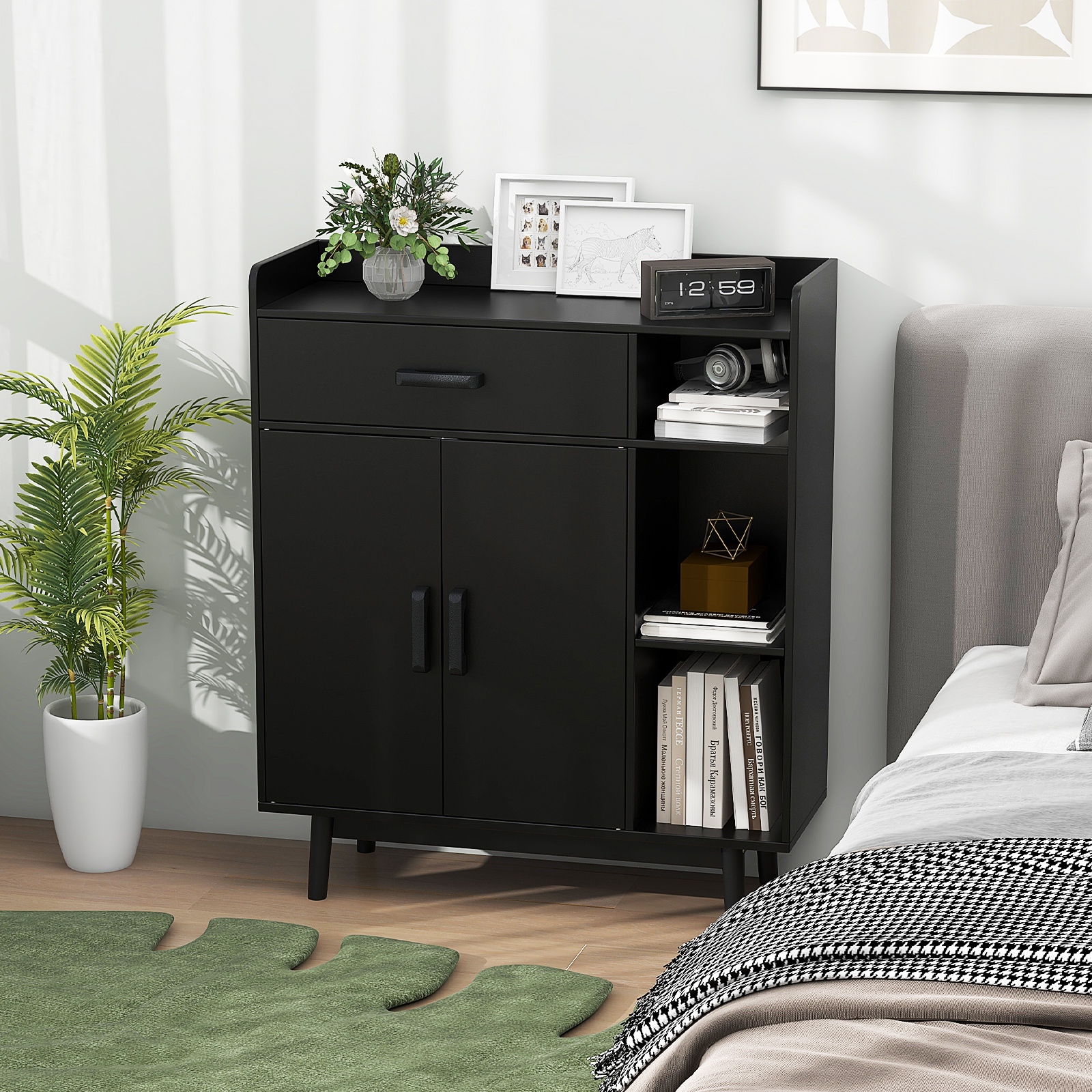 OUTGOO Floor Storage Cabinet Free Standing Cupboard Chest with 1 Drawer for Home, Patio, Outdoor and Everyday Use