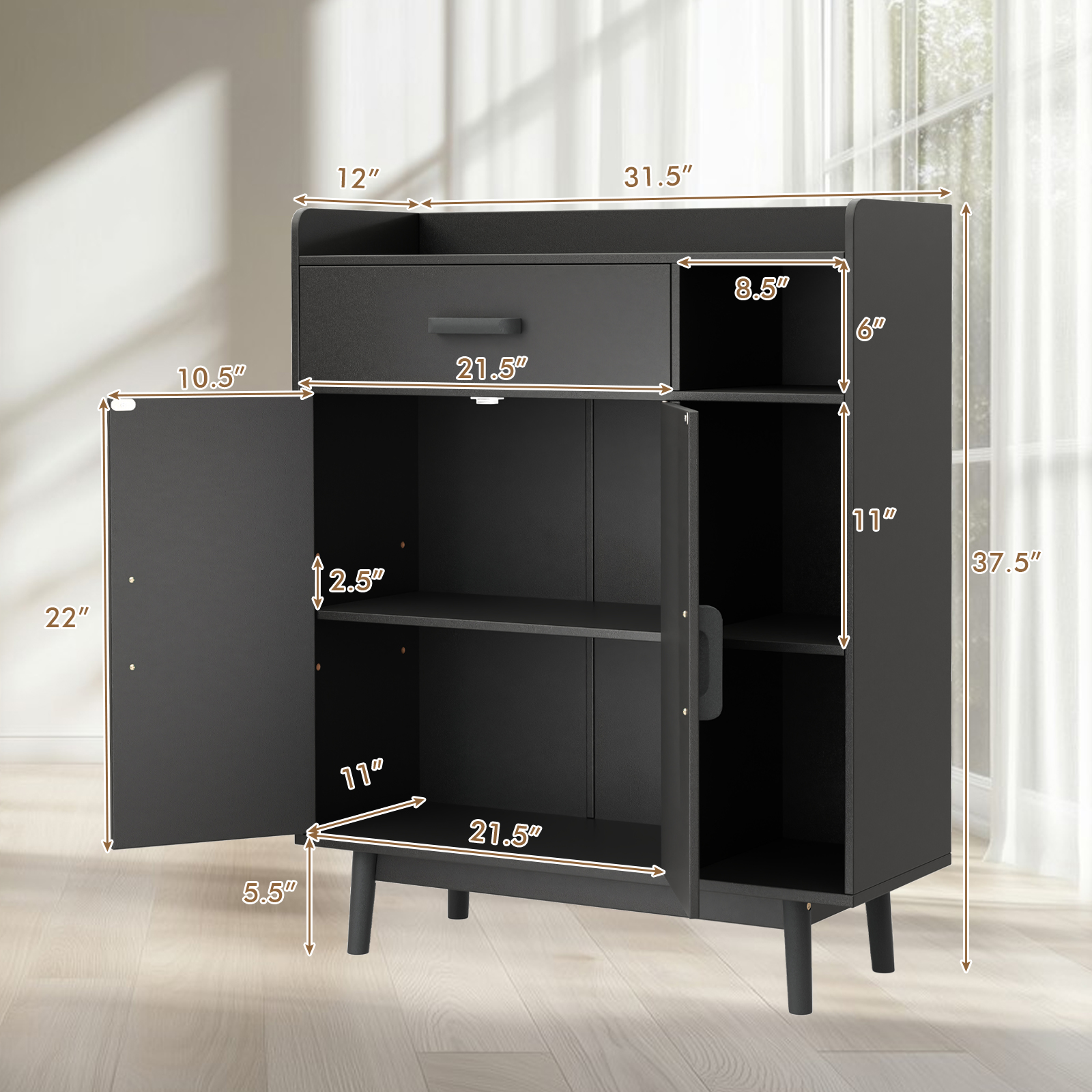 OUTGOO Floor Storage Cabinet Free Standing Cupboard Chest with 1 Drawer for Home, Patio, Outdoor and Everyday Use