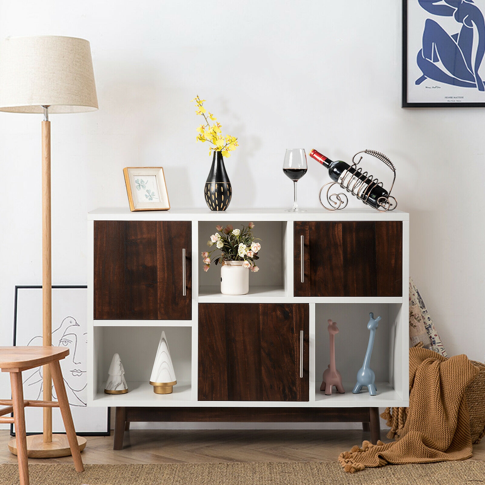OUTGOO Wood Display Sideboard Storage Cabinet with Storage Compartments for Home, Patio, Outdoor and Everyday Use