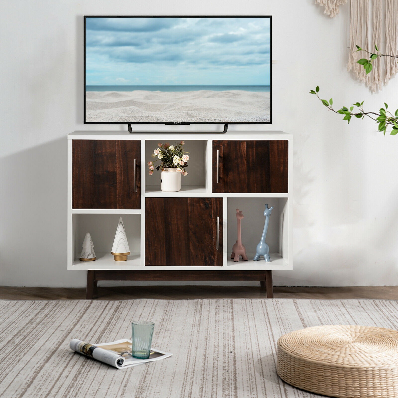 OUTGOO Wood Display Sideboard Storage Cabinet with Storage Compartments for Home, Patio, Outdoor and Everyday Use