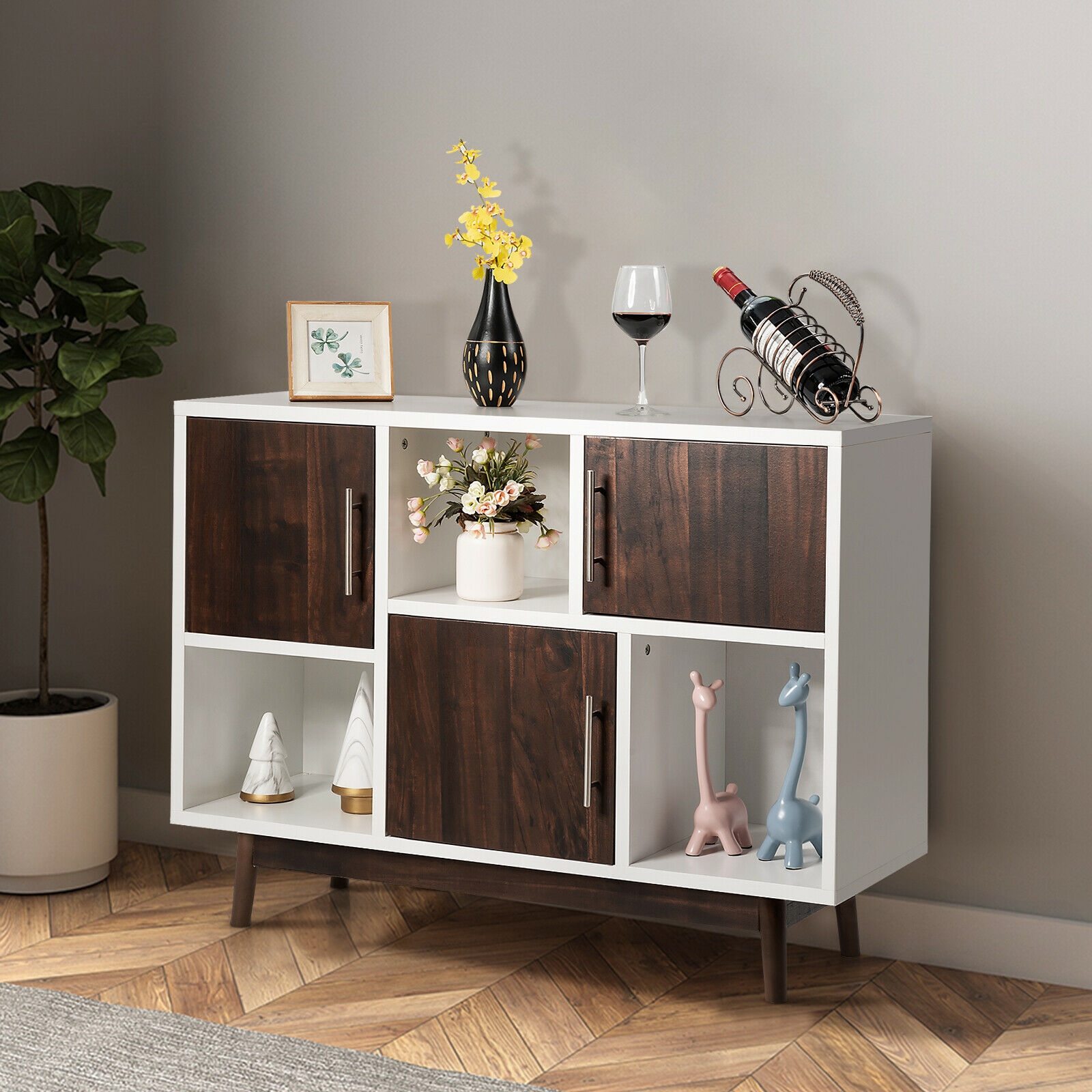 OUTGOO Wood Display Sideboard Storage Cabinet with Storage Compartments for Home, Patio, Outdoor and Everyday Use