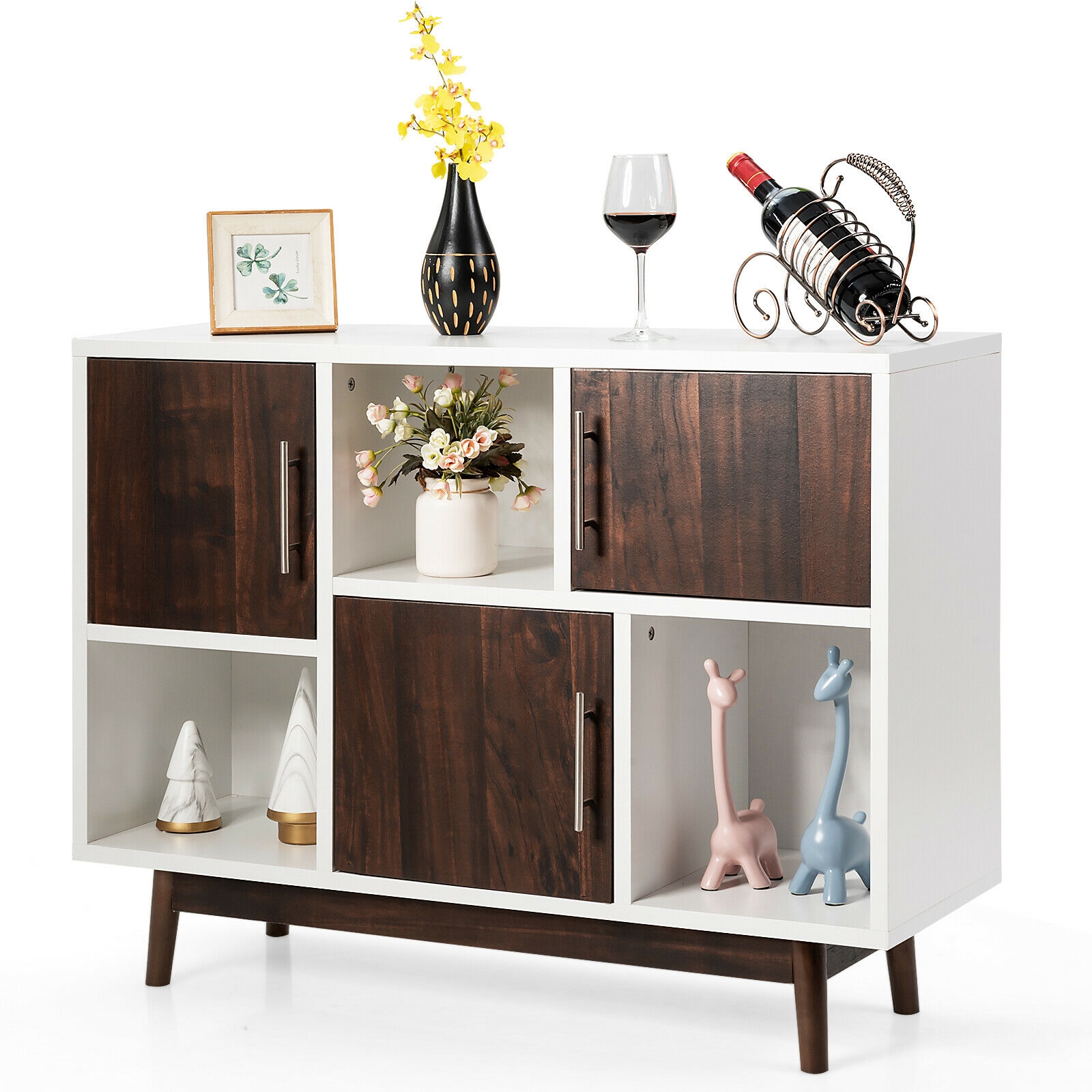 OUTGOO Wood Display Sideboard Storage Cabinet with Storage Compartments for Home, Patio, Outdoor and Everyday Use