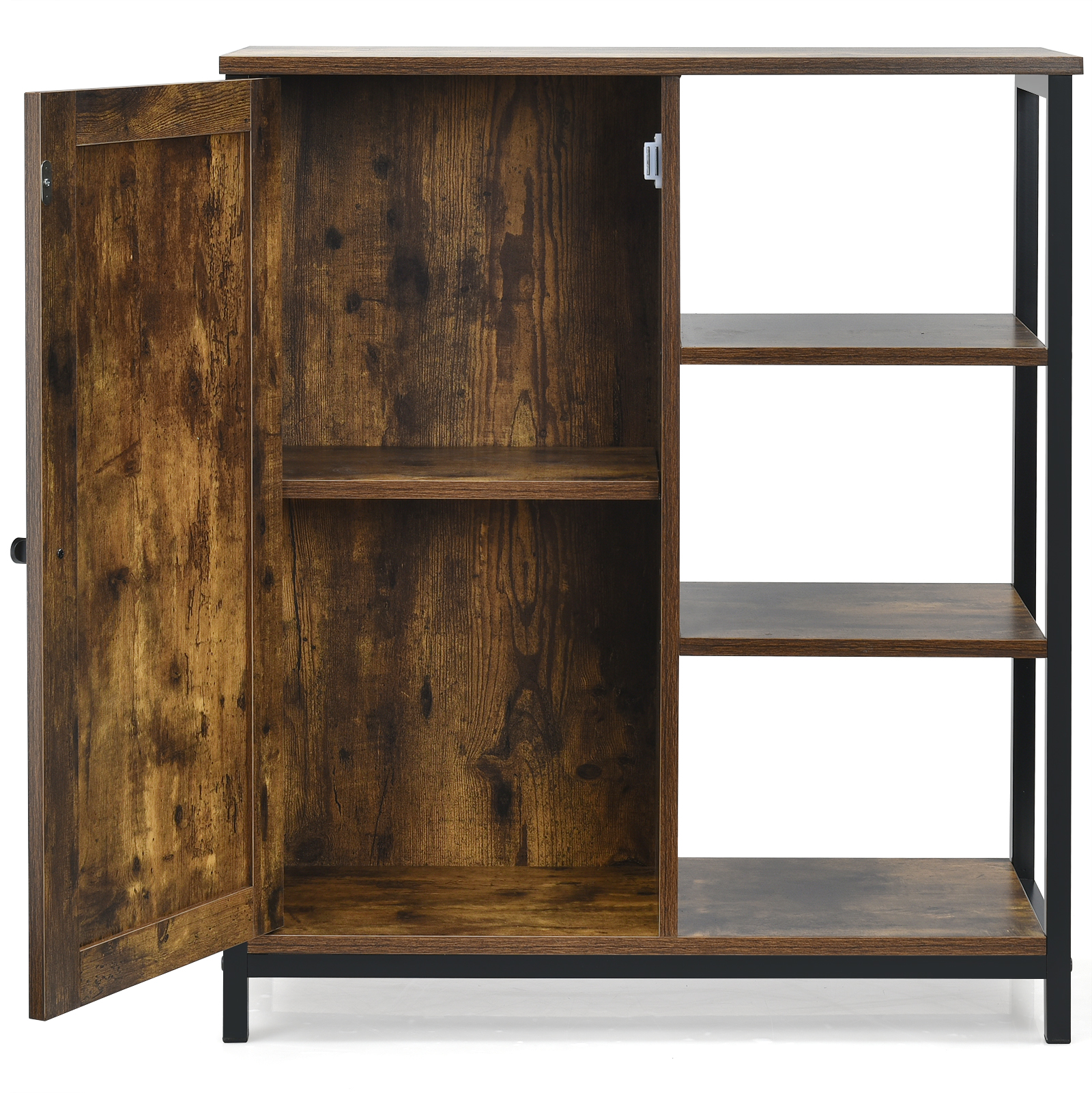 OUTGOO Multipurpose Freestanding Storage Cabinet with 3 Open Shelves and Doors