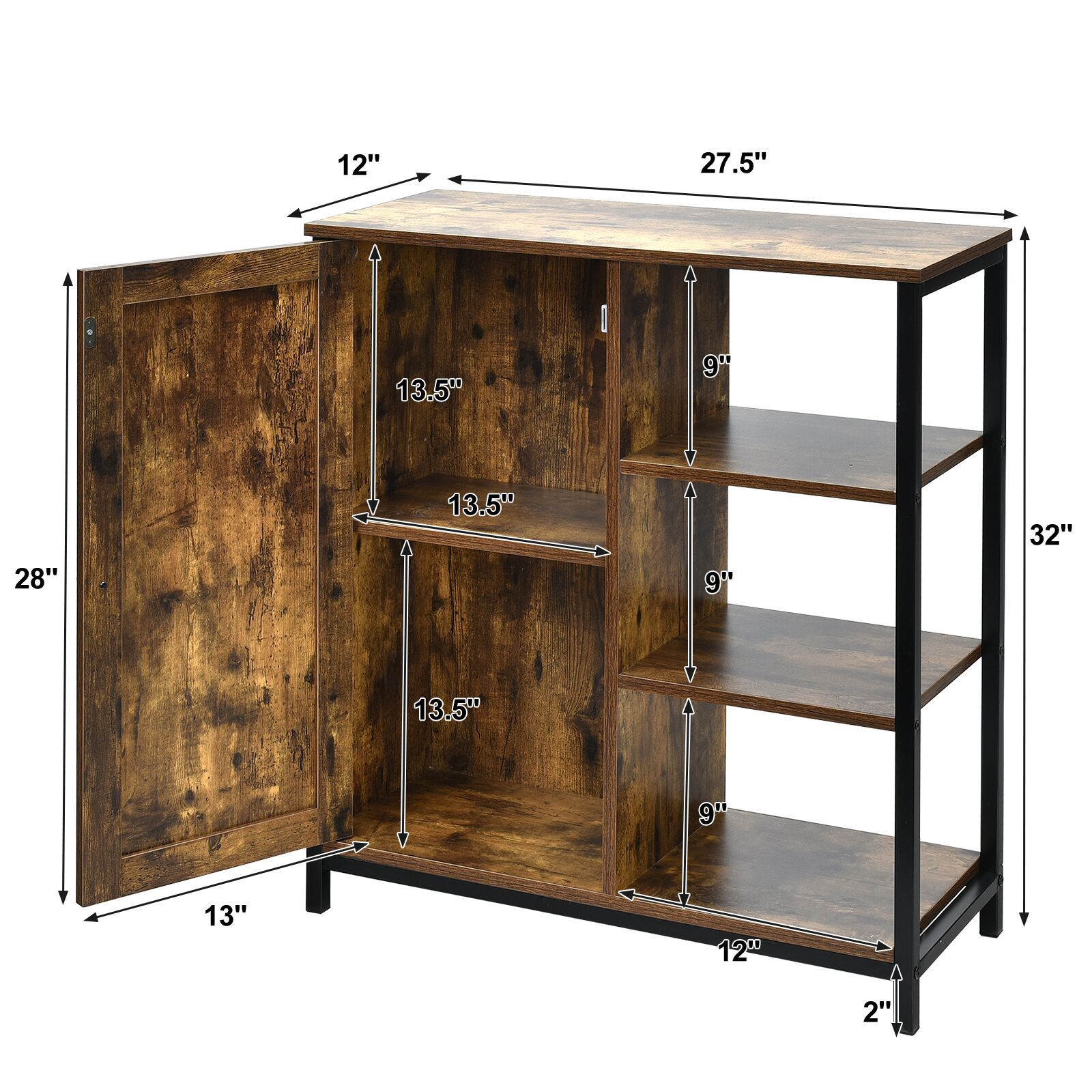 OUTGOO Multipurpose Freestanding Storage Cabinet with 3 Open Shelves and Doors