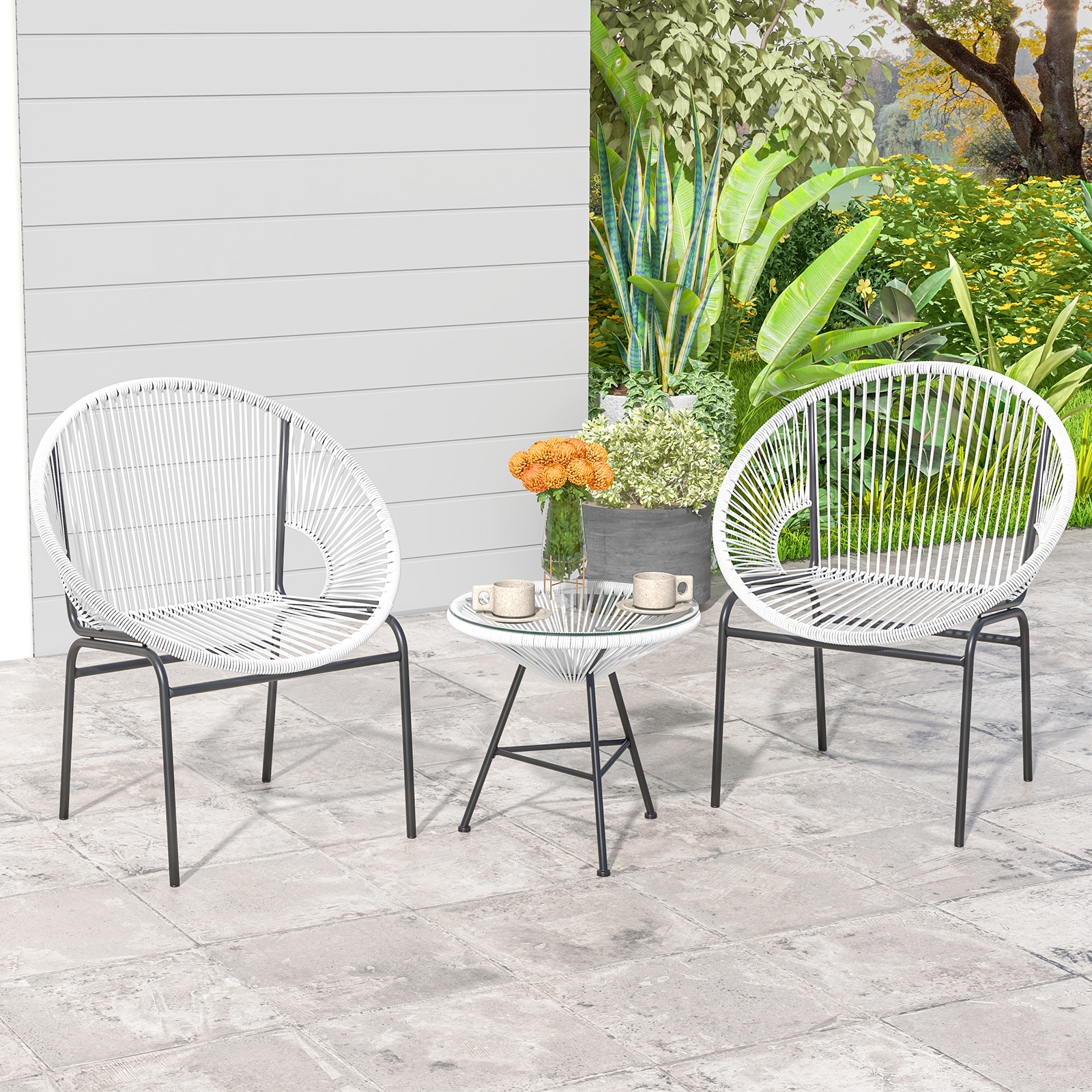 OUTGOO 3 Pieces Patio Acapulco Furniture Bistro Set with Glass Table for Home, Patio, Outdoor and Everyday Use