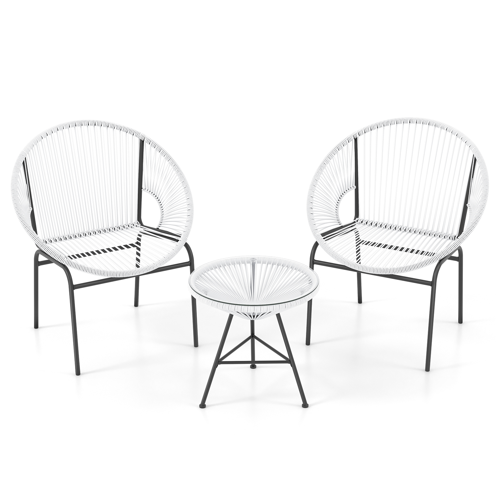 OUTGOO 3 Pieces Patio Acapulco Furniture Bistro Set with Glass Table for Home, Patio, Outdoor and Everyday Use