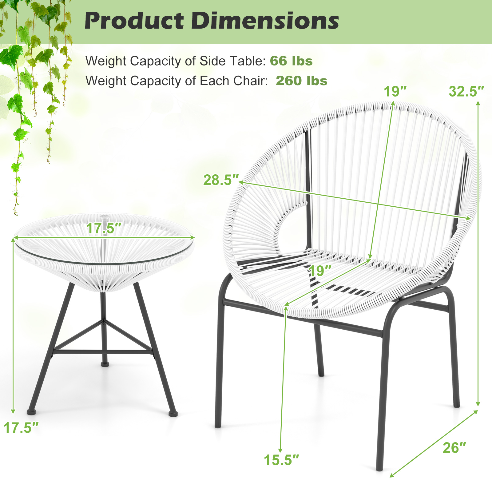 OUTGOO 3 Pieces Patio Acapulco Furniture Bistro Set with Glass Table for Home, Patio, Outdoor and Everyday Use