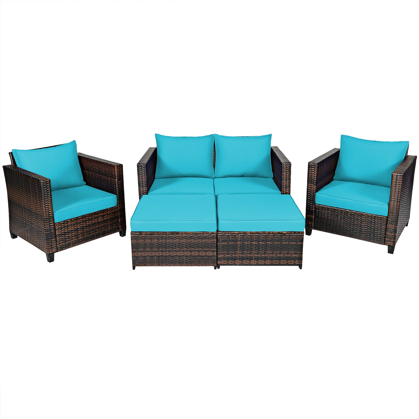 OUTGOO 5 Pieces Patio Rattan Furniture Set with Removable Cushions for Home, Patio, Outdoor and Everyday Use