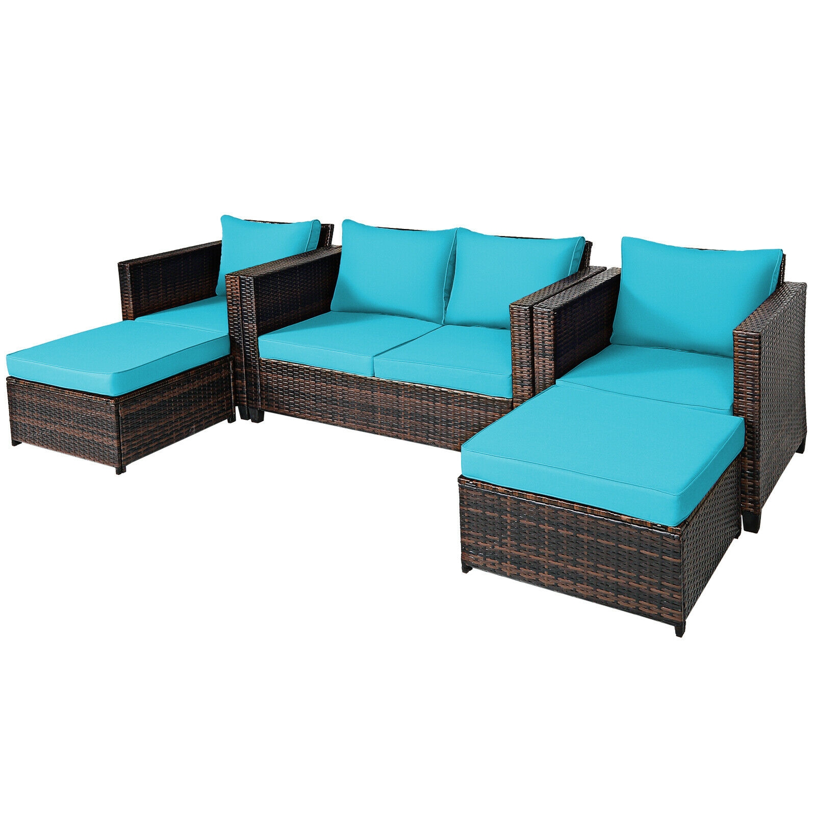OUTGOO 5 Pieces Patio Rattan Furniture Set with Removable Cushions for Home, Patio, Outdoor and Everyday Use