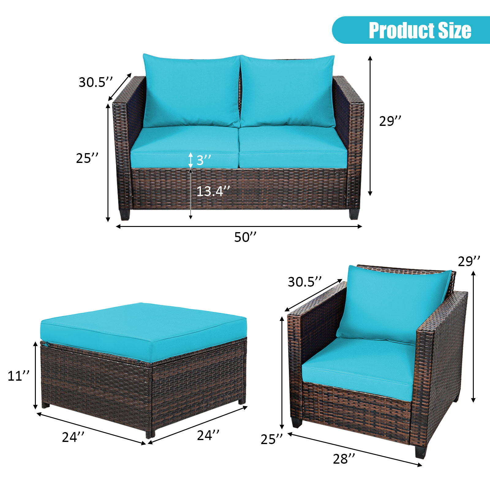 OUTGOO 5 Pieces Patio Rattan Furniture Set with Removable Cushions for Home, Patio, Outdoor and Everyday Use