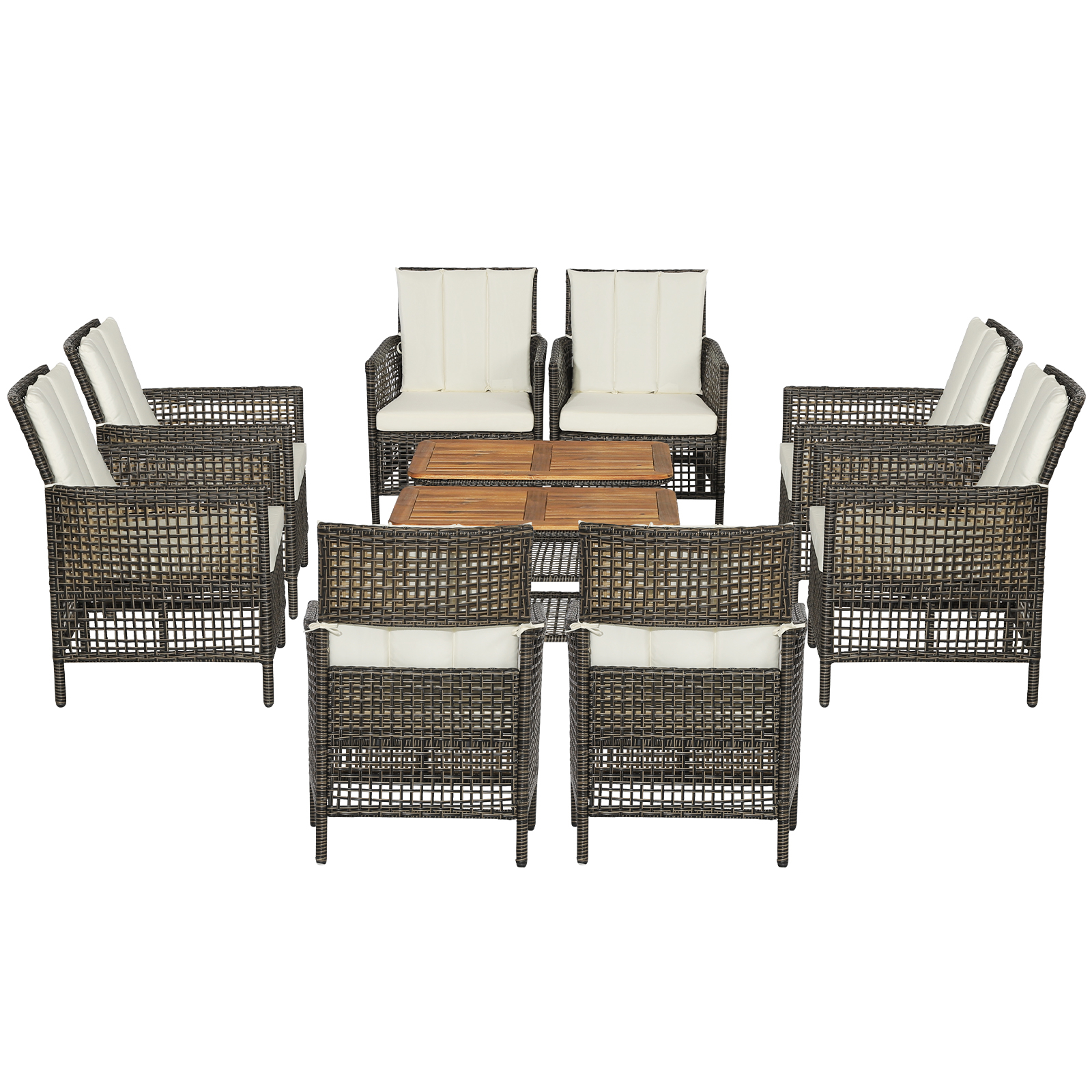 OUTGOO 5 Pieces Patio Rattan Furniture Set Cushioned Sofa Armrest Wooden Tabletop