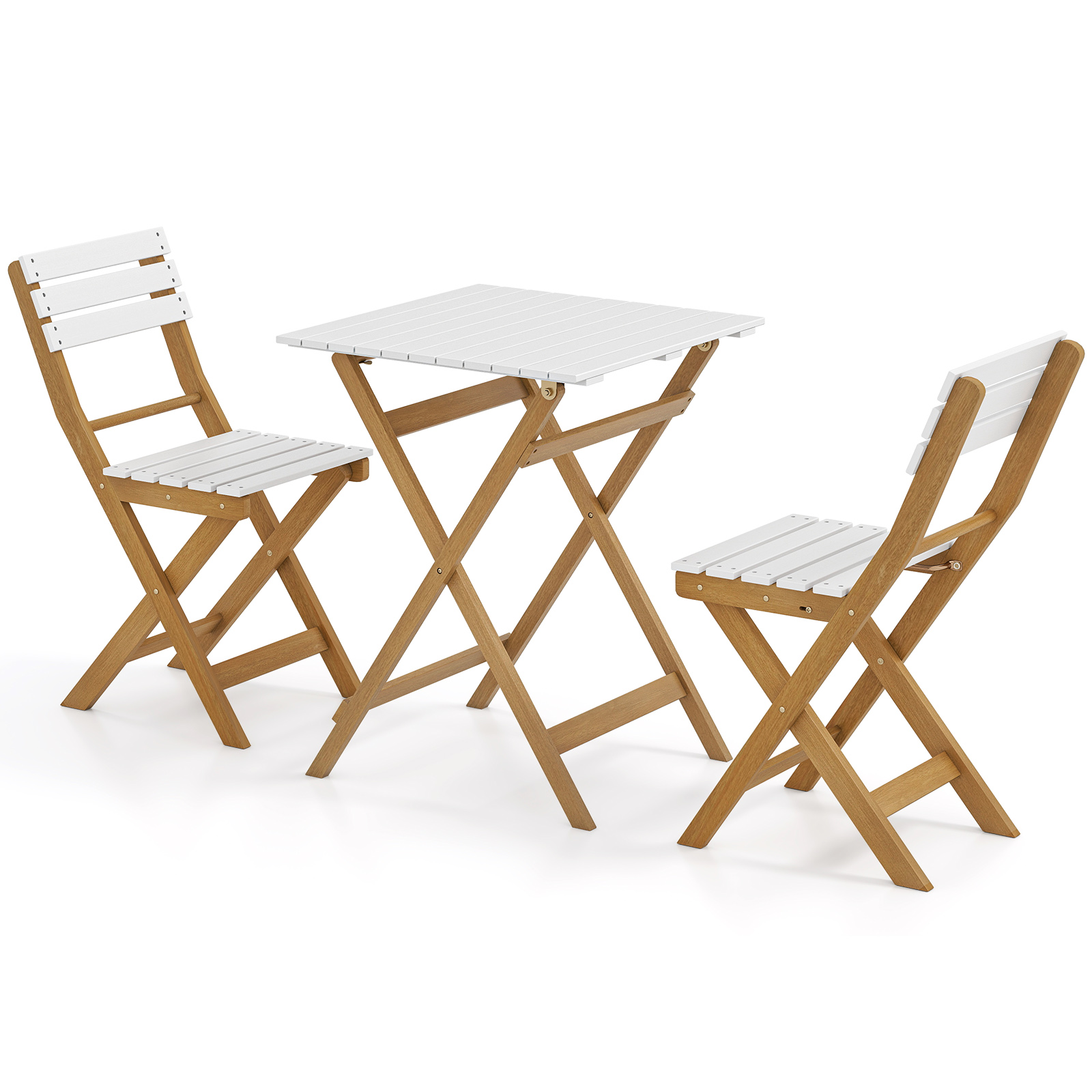 OUTGOO 3 Piece Folding Patio Bistro Set with Foldable Design Acacia Wood Porch Chairs and Square Table